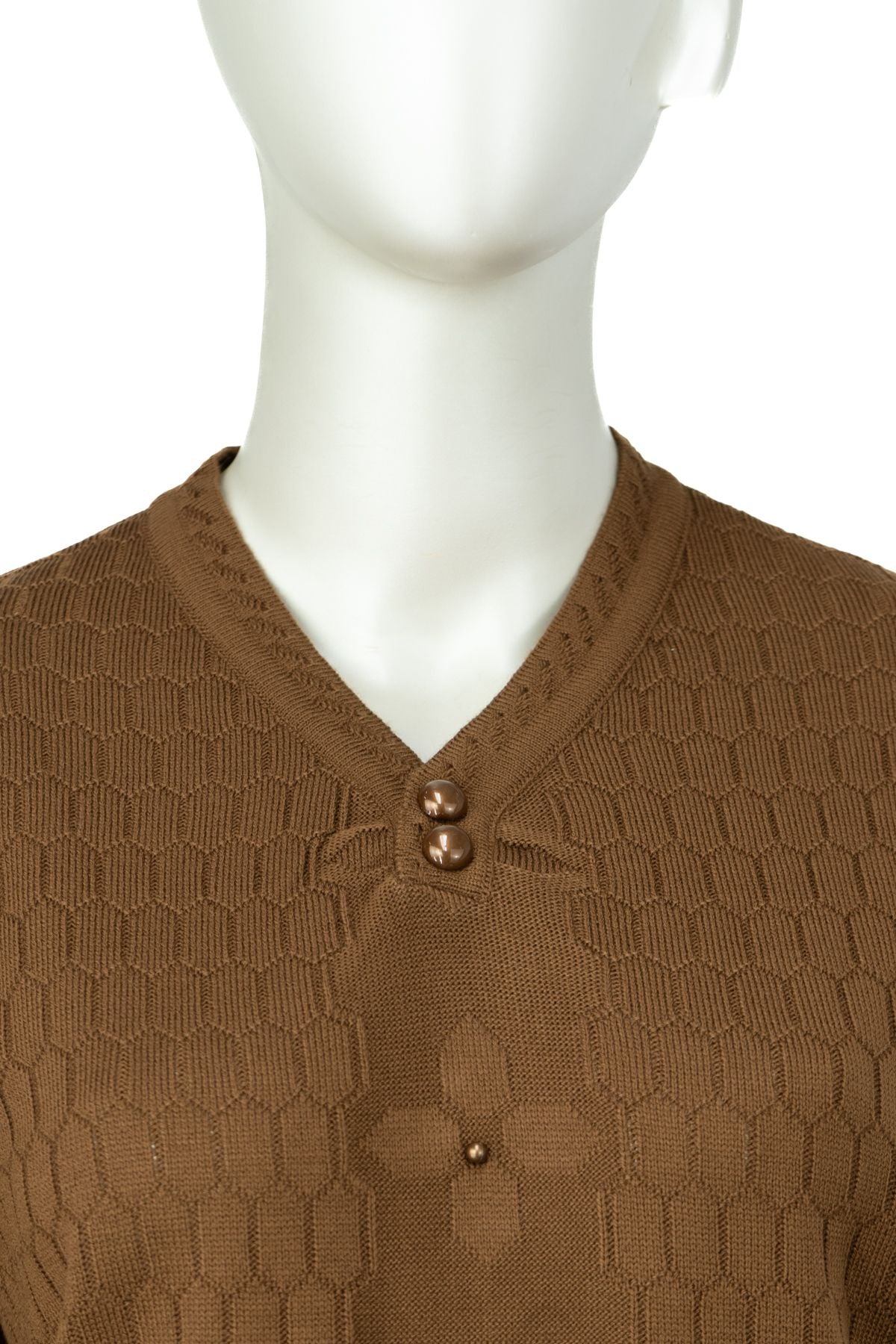 Kadın Kışlık Pamuklu Triko Dokuma Anne Kazak Boncuklu Petek Motifli V Yakalı Rahat Kesim