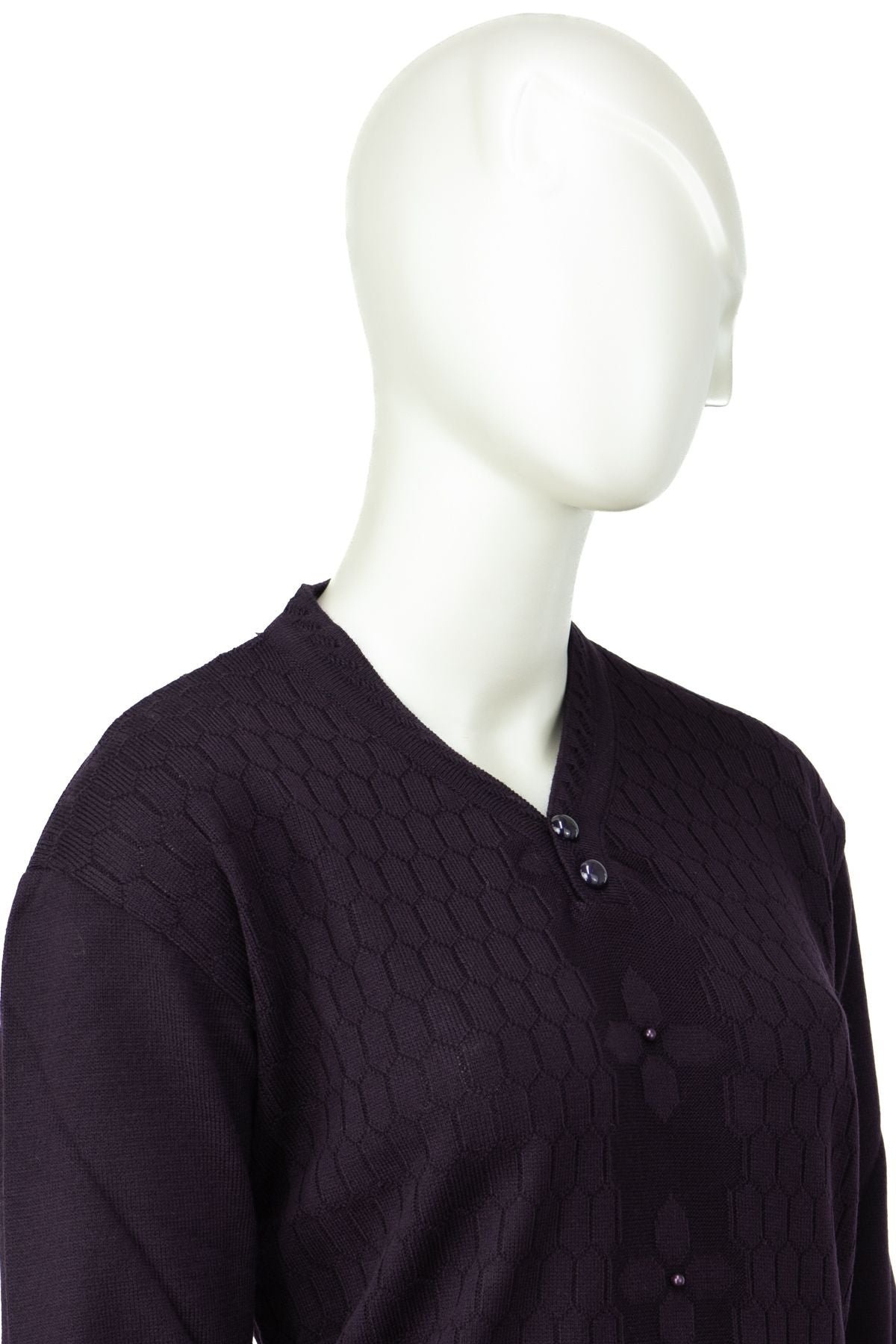 Kadın Kışlık Pamuklu Triko Dokuma Anne Kazak Boncuklu Petek Motifli V Yakalı Rahat Kesim