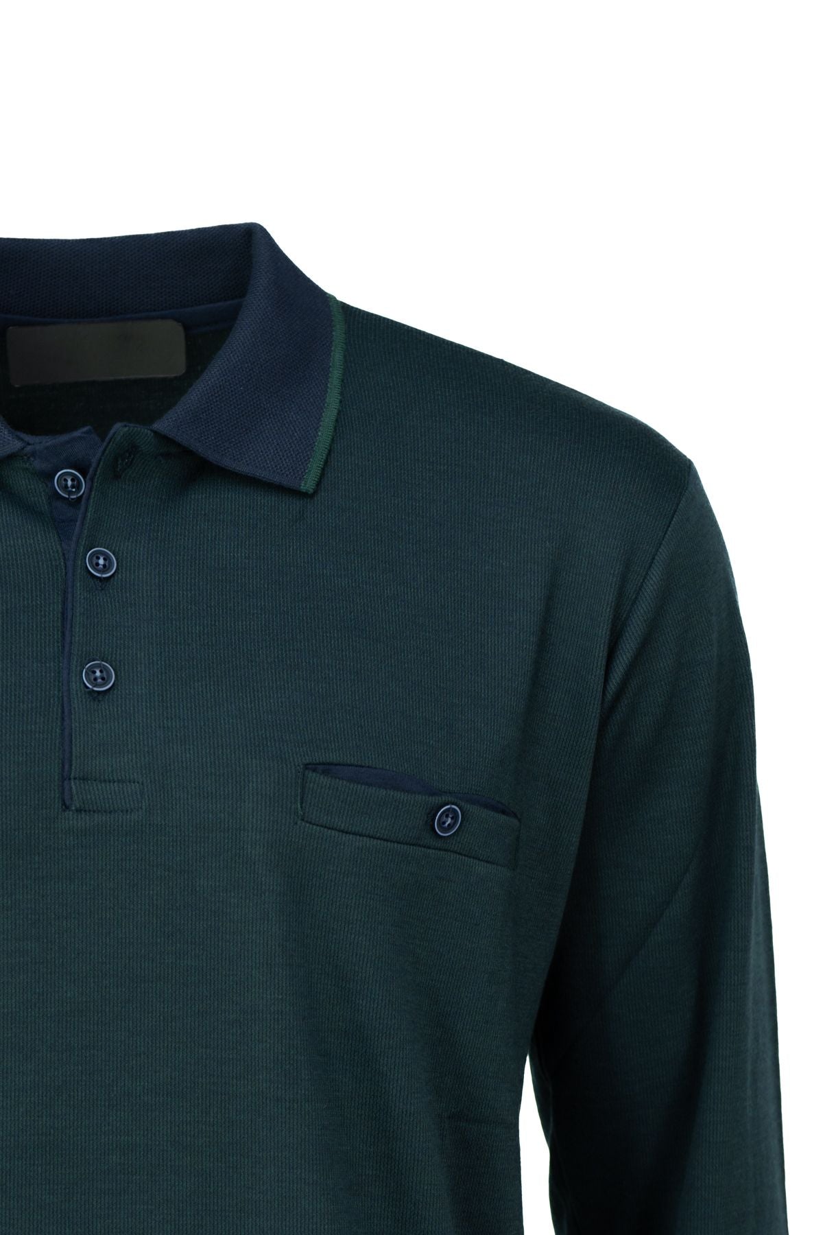 Erkek Kışlık Kazak Pamuklu Dokuma Düğmeli Polo Yaka Cepli Uzun Kollu Tarih Desenli Rahat