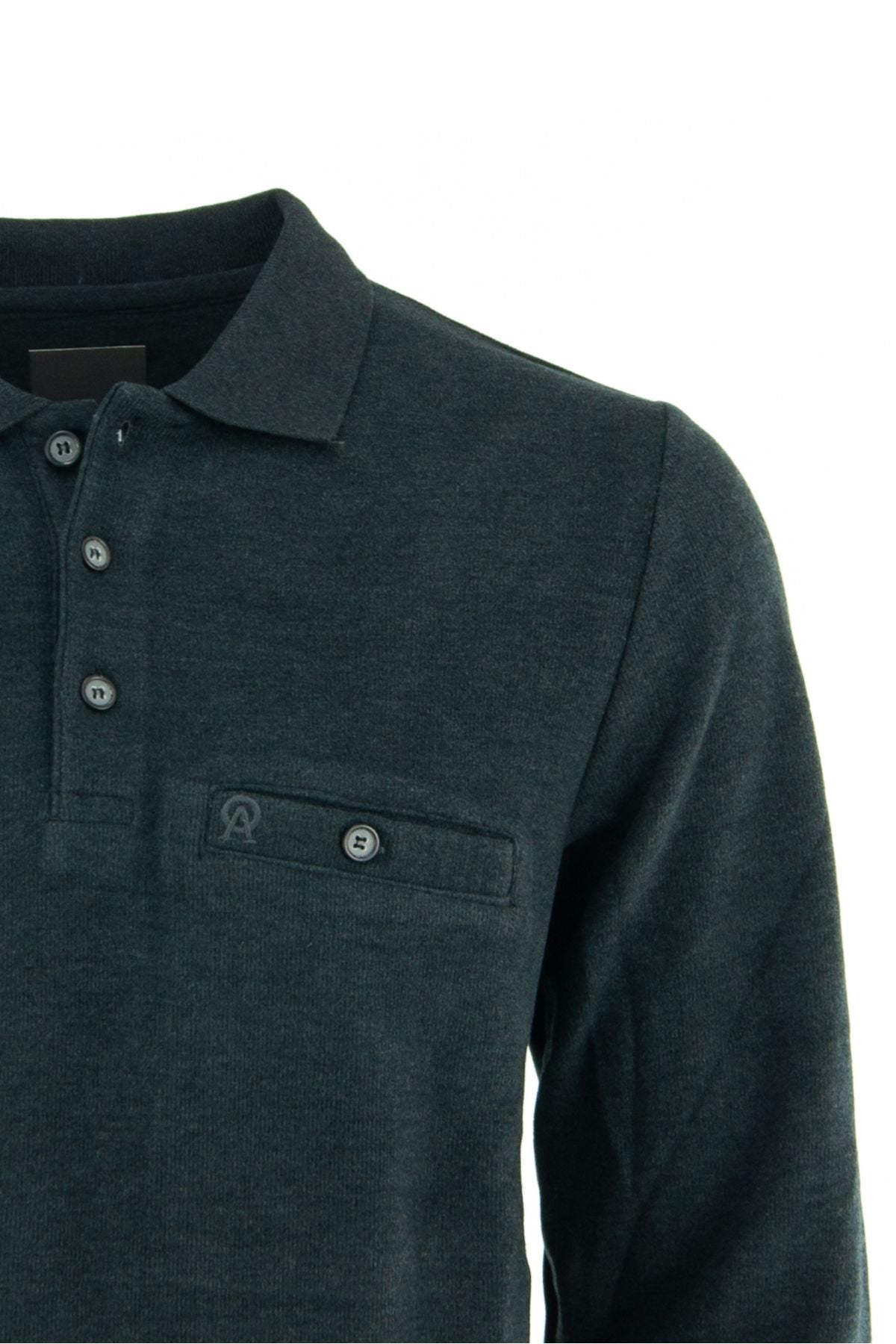 Erkek Kışlık Düğmeli Polo Yaka Düz Renk Armalı Fileto Cepli Likralı Pamuklu Dokuma Kazak