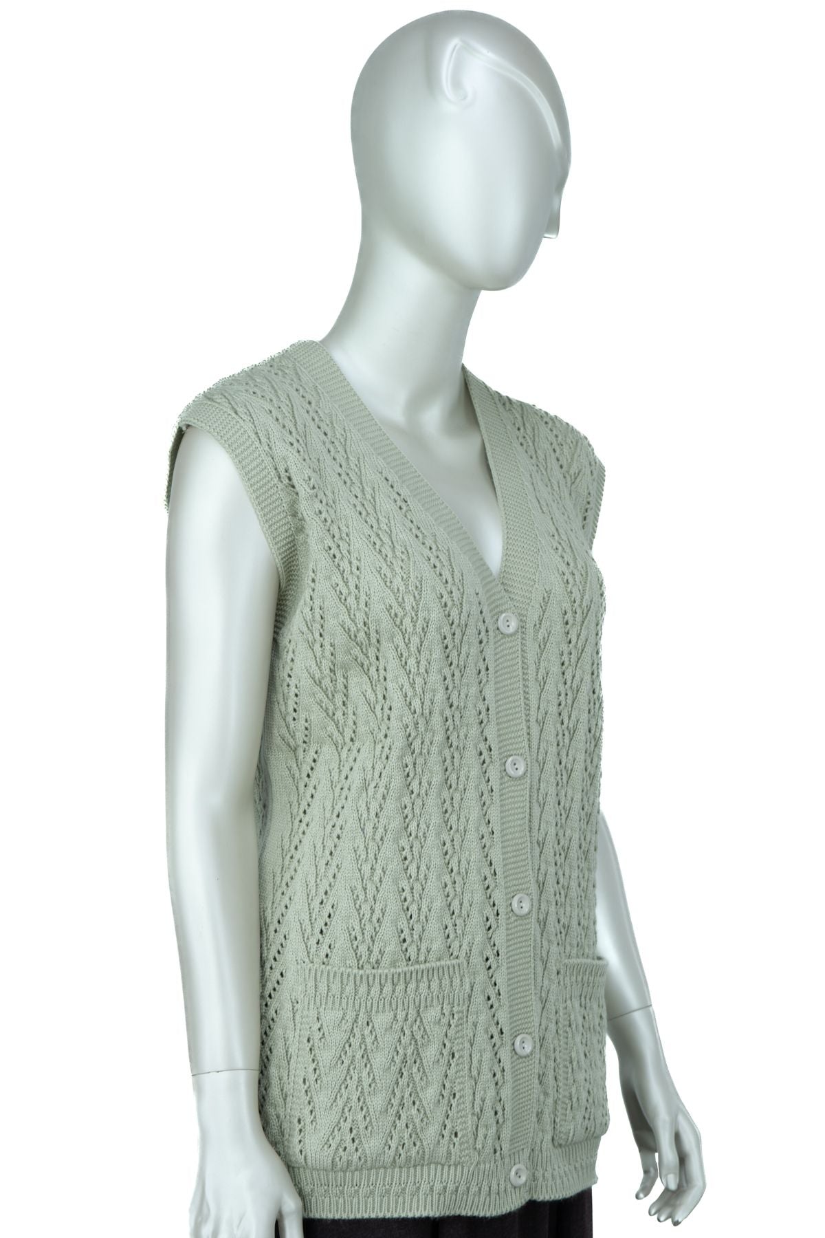 Kadın Kışlık Pamuklu Triko Klasik Örme Anne Yelek Kilim Örgü Model Önden Düğmeli Çift Cepli