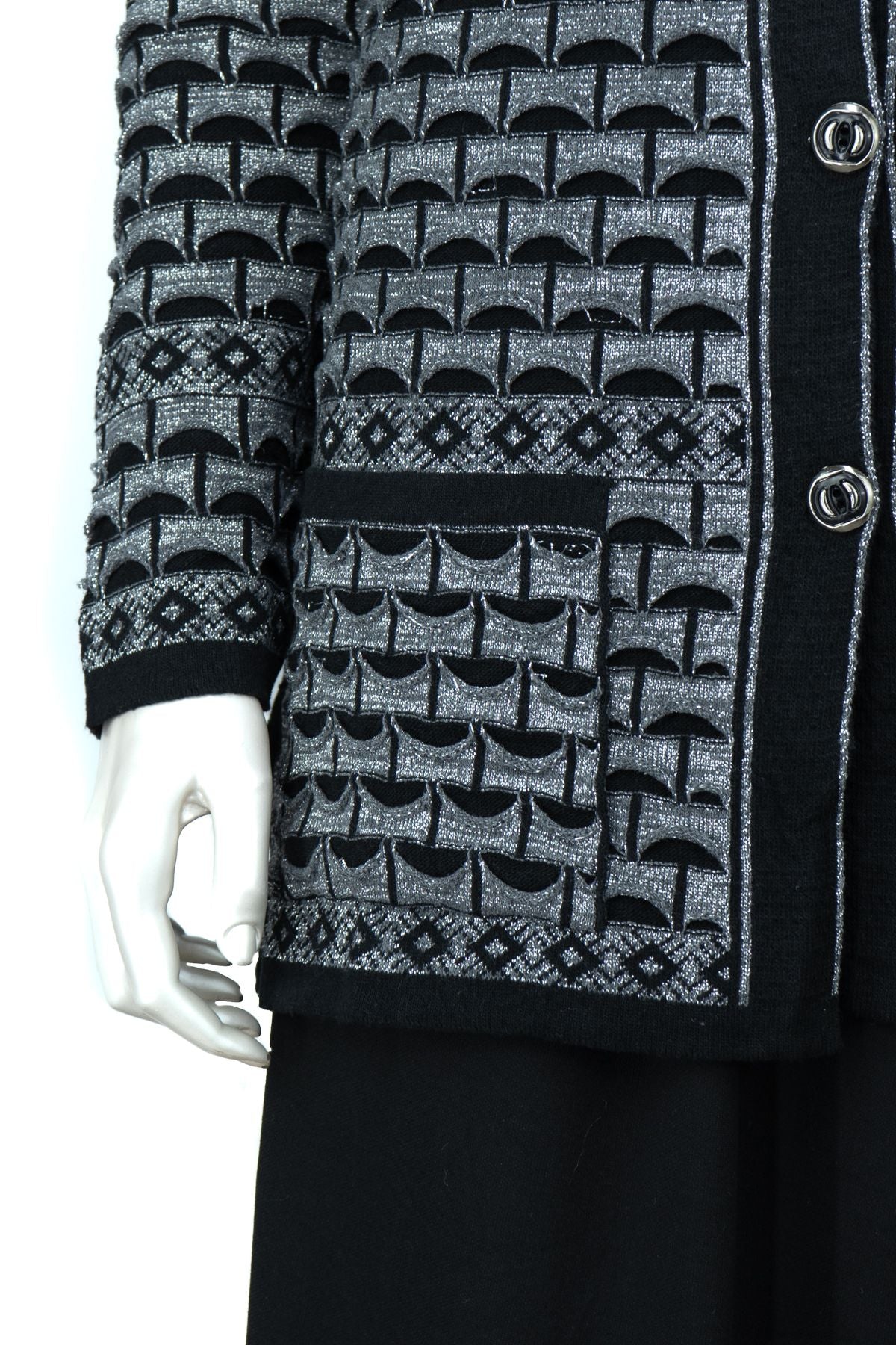 Kadın Kışlık Anne Hırka Pamuklu Triko Örme Simli Önden Düğmeli Çift Cepli Rahat Kesim