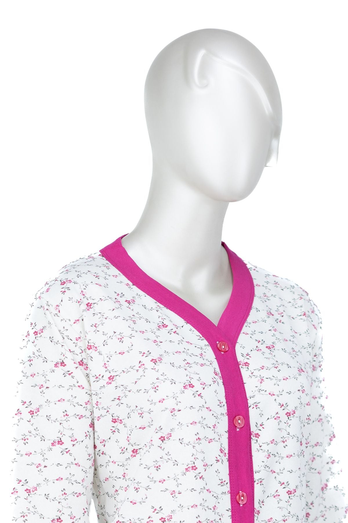 Kadın %100 Saf Pamuk Kumaş Gecelik Anne Takım Şirin Çiçek Desenli V Yaka Uzun Kollu Cepli