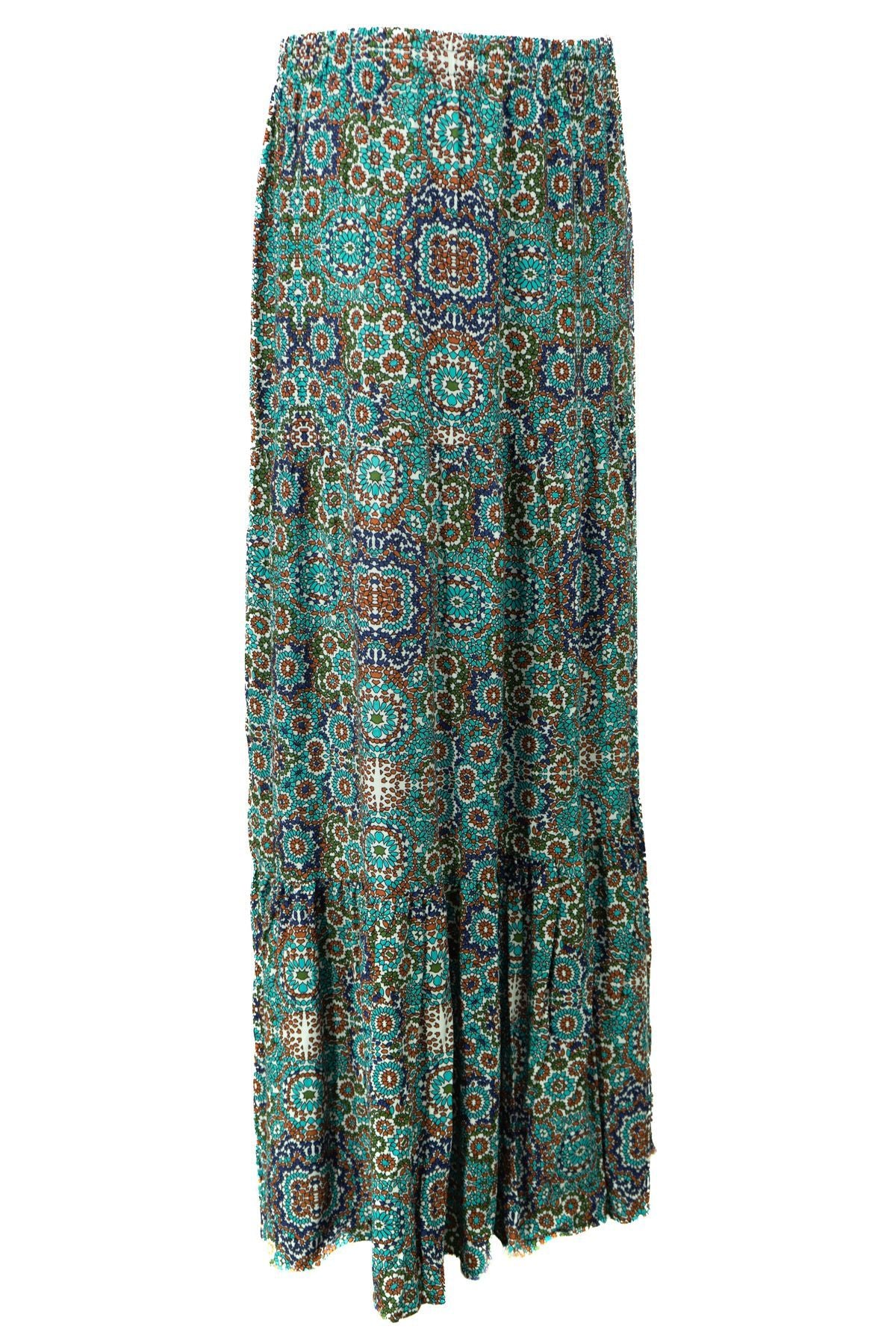 Kadın Anne Parçalı Etek Dokuma Viskon Kumaş Pastelim Çiçeği Desenli Rahat Kesim Tam Kalıp