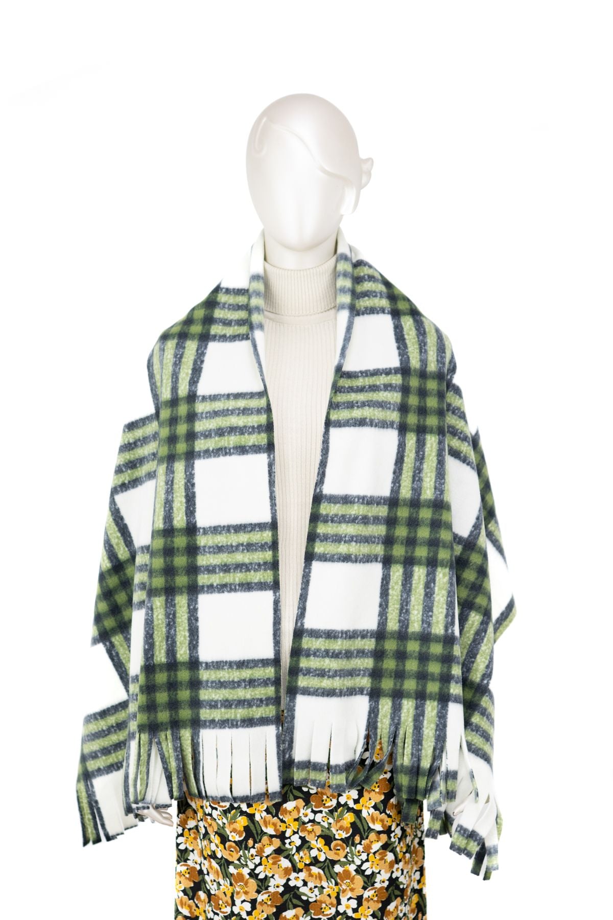 Kadın Kışlık Polar Geniş Tarz Atkı Şal Pamuklu iplikten Örme Şık Kare Desenli Modern