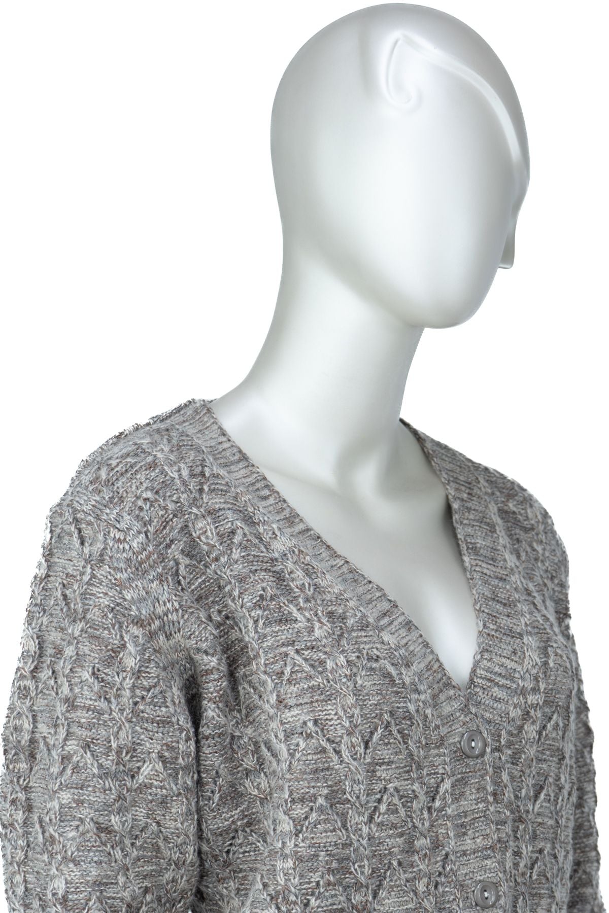 Kadın Kışlık Anne Hırka Pamuklu Triko Begonya Örgü Model Önden Düğmeli Çift Cepli Rahat