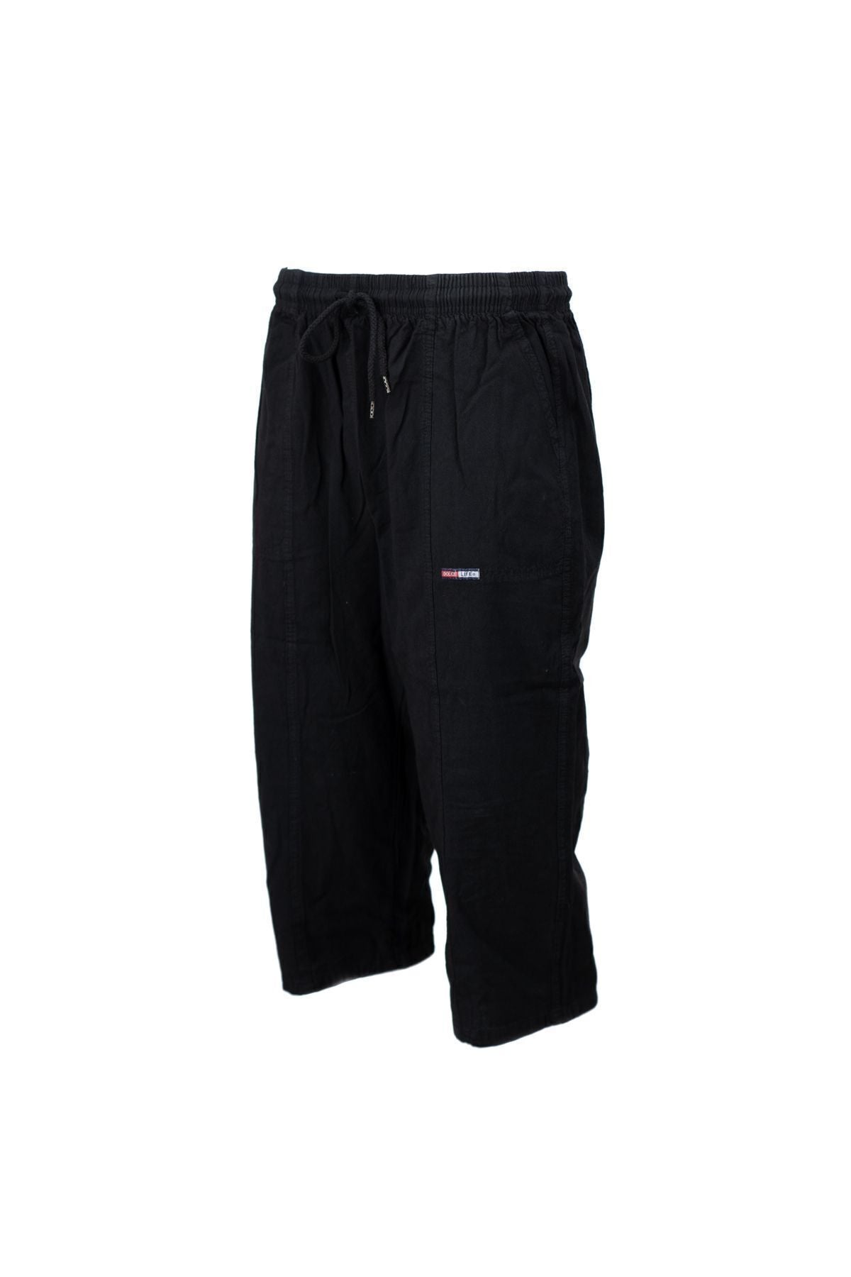 Erkek %100 Saf Pamuk Kumaş Kapri Düz Paça Yanlardan Cepli Beli Bağcıklı Rahat Tam Kalıp