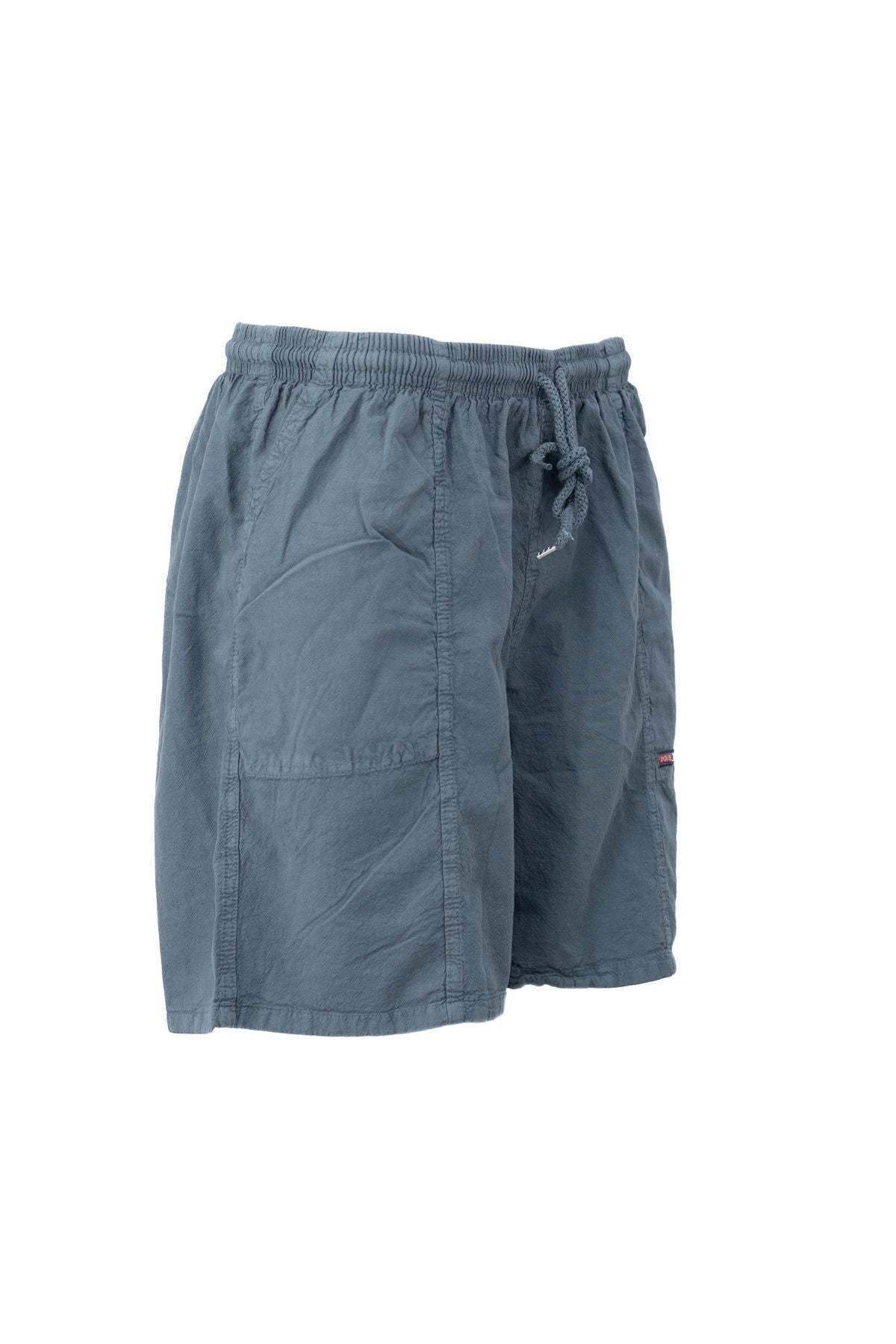 Erkek %100 Saf Pamuk Kumaş Bermuda Şort Düz Paça Cepli Beli Bağcıklı Rahat Tam Kalıp