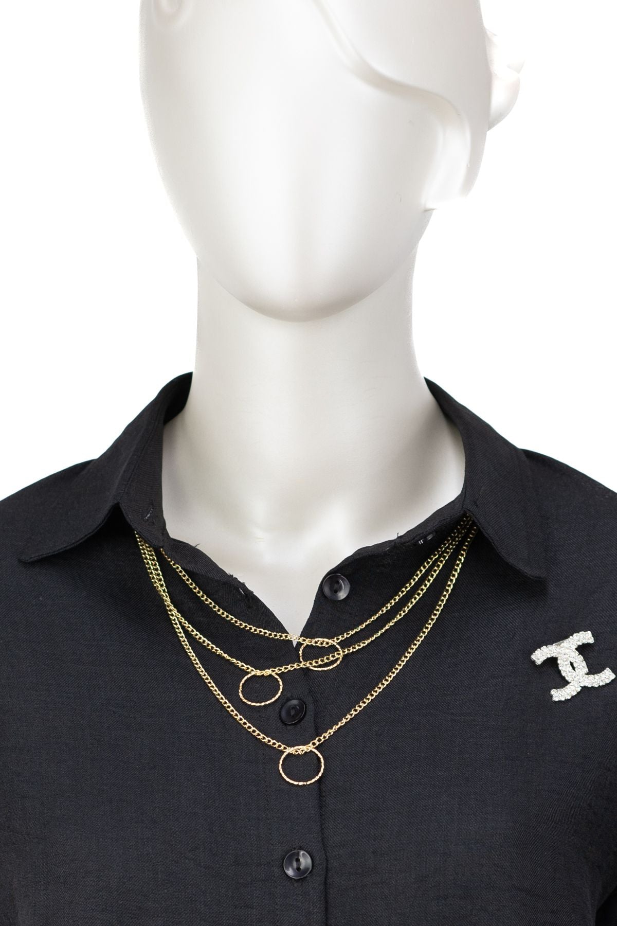 Kadın ikili Piliseli Keten Takım Yakası Kolyeli Önü Düğmeli Gömlek Yaka Şık Modelli TamKalıp