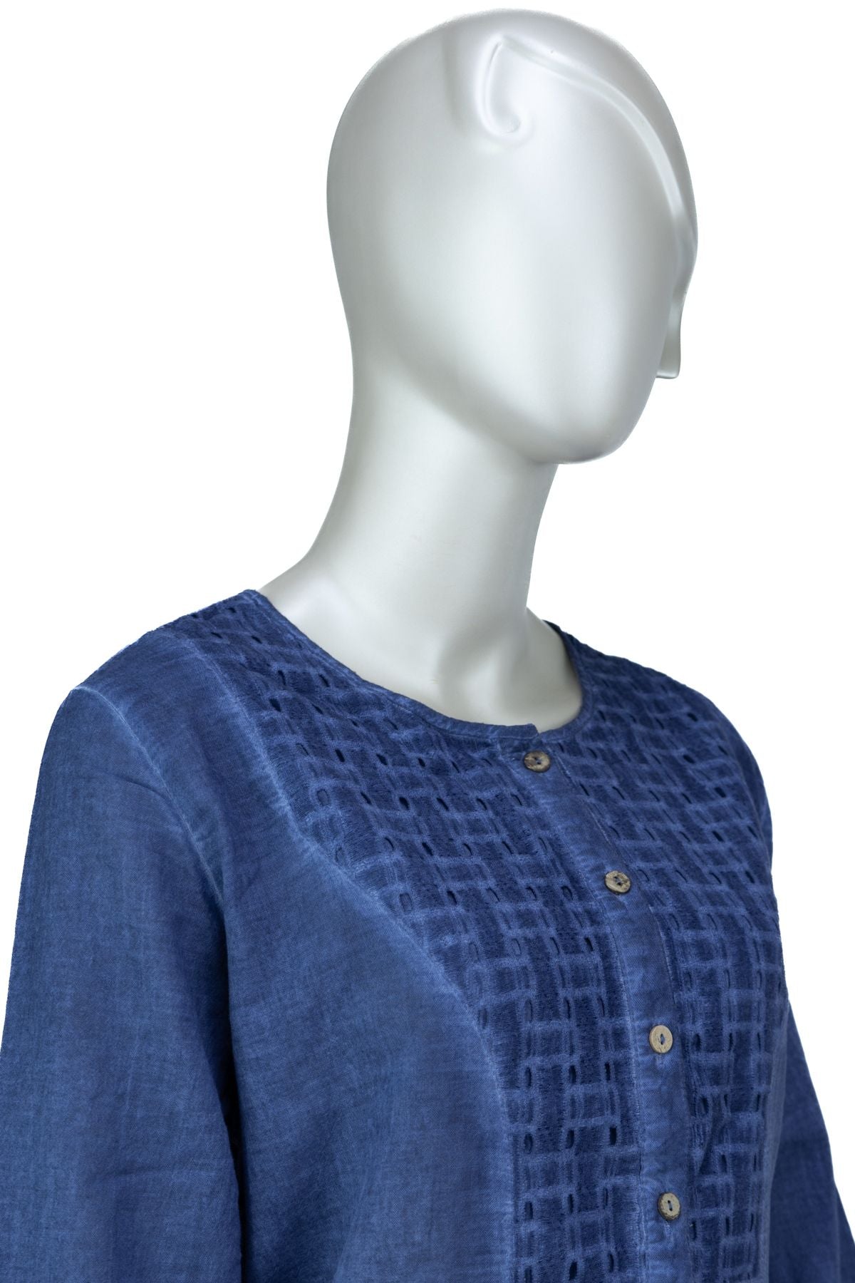 Kadın Şile Bezi Anne Bluz Pamuklu Bisiklet Yaka Kendinden Desenli Önü Düğmeli Likrasız Rahat