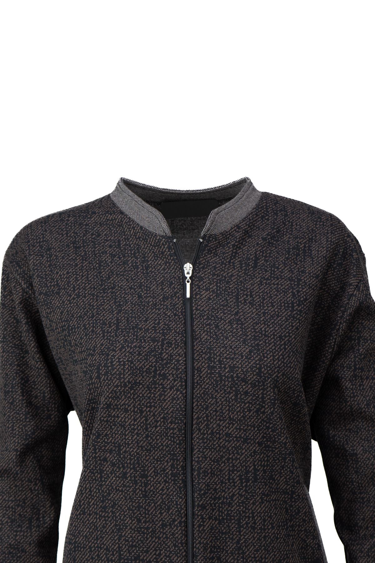 Kadın Kışlık Anne Uzun Hırka Pamuklu Fermuarlı Hakim Yaka Çift Cepli Kar Yağışı Modelli