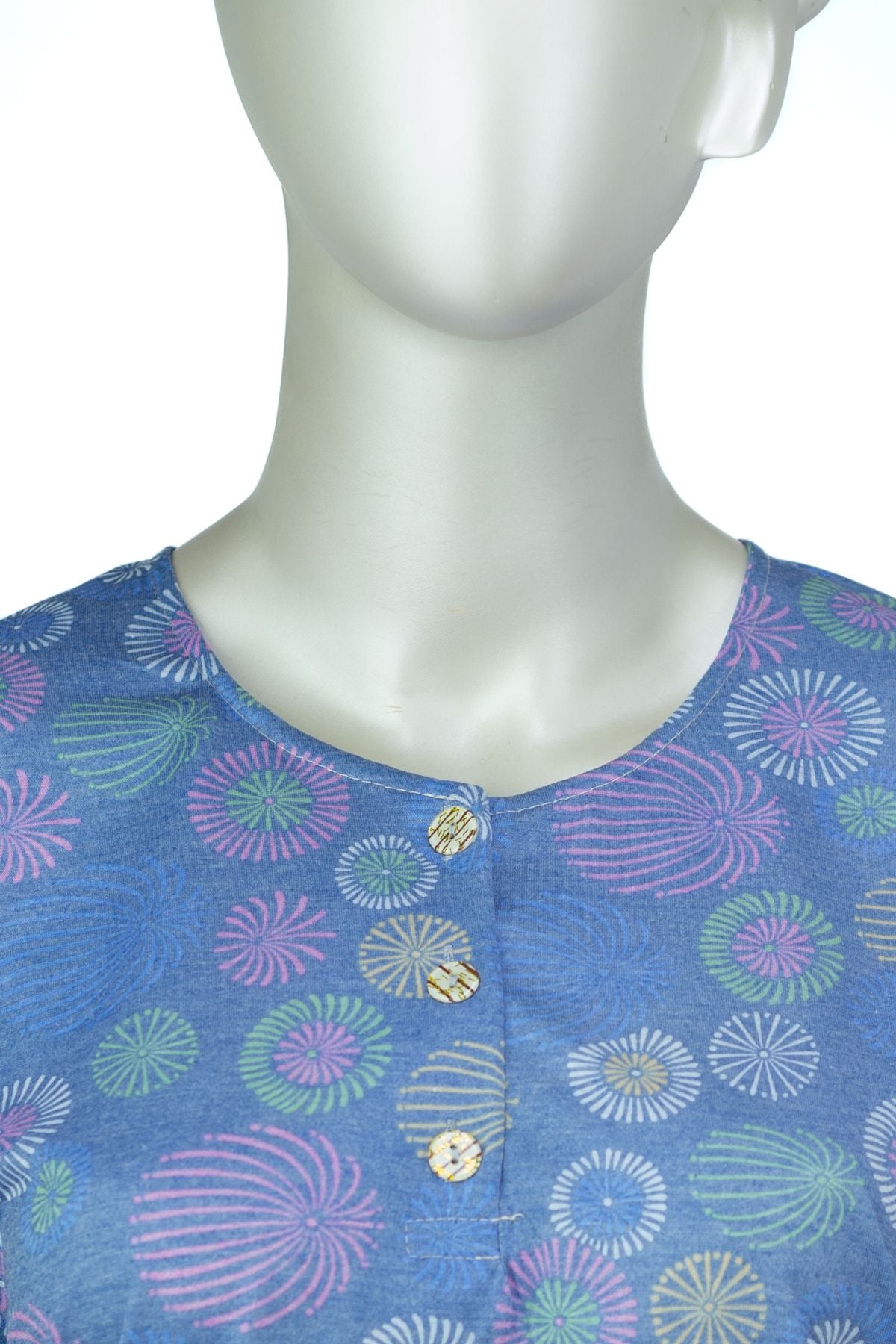 Kadın Kağıt Baskı Klasik Anne Bluz Pamuk Kumaş Gelin Desenli Üç Düğmeli Yuvarlak Yaka Rahat