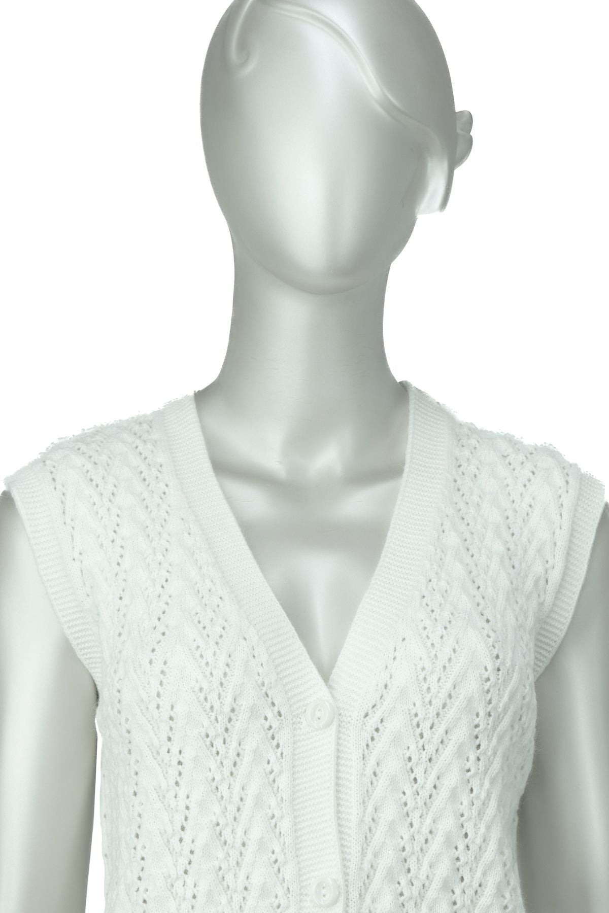 Kadın Kışlık Pamuklu Triko Klasik Örme Anne Yelek Kilim Örgü Model Önden Düğmeli Çift Cepli