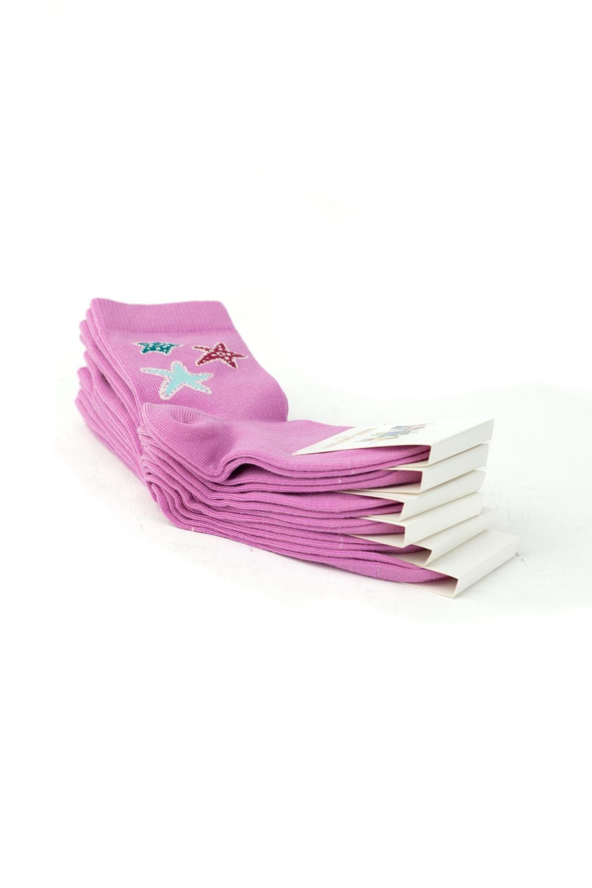 Kız Çocuk Desenli 6 Lı Soket Çorap Örme Likralı Rahat Dikişsiz Burunlu Rahat