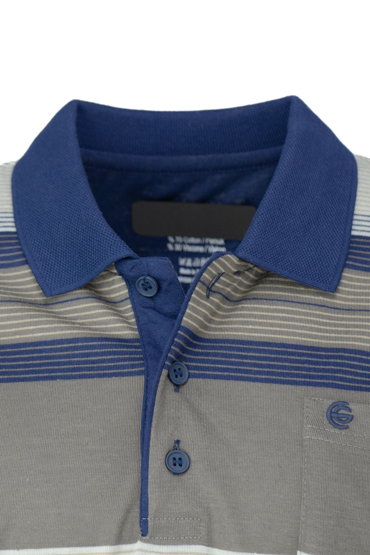 Erkek Pamuklu Ringelli Kumaş T-Shirt Polo Yaka Cepli Kısa Kol Şık Çizgi Desenli Tam Kalıp