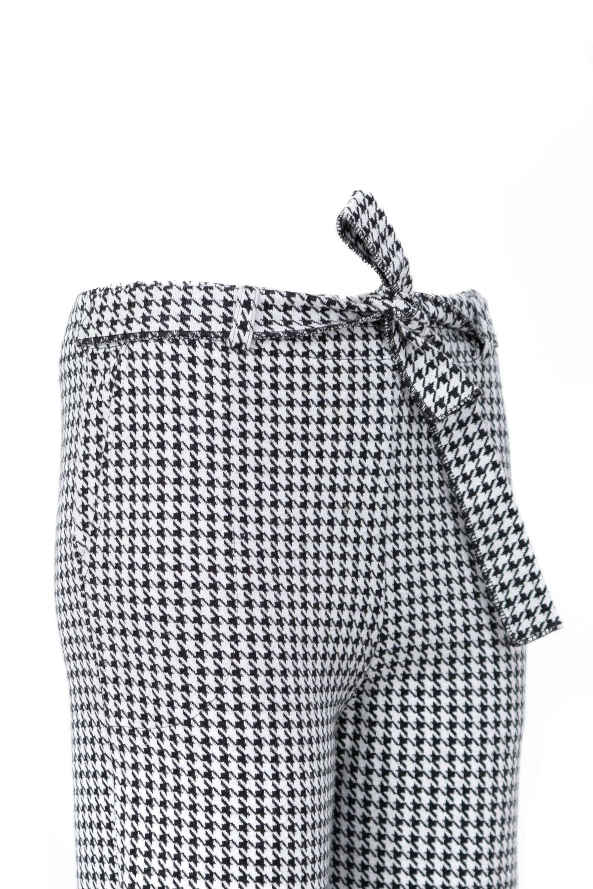 Kadın Kalın Kışlık Pamuklu Örme Pantolon ispanyol Paça Kemerli Ekose Desenli Cepli Tam Kalıp