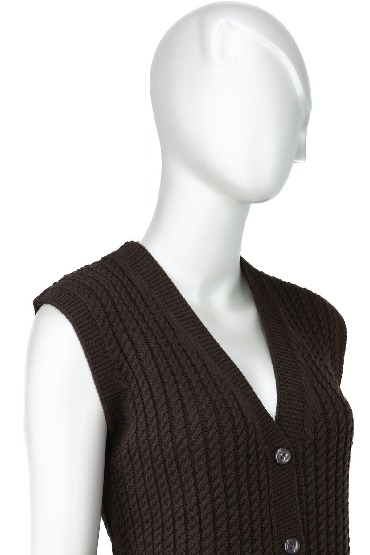 Kadın Kışlık Pamuklu Triko Klasik Örme Anne Yelek Saç Örgü Model Önden Düğmeli Çift Cepli