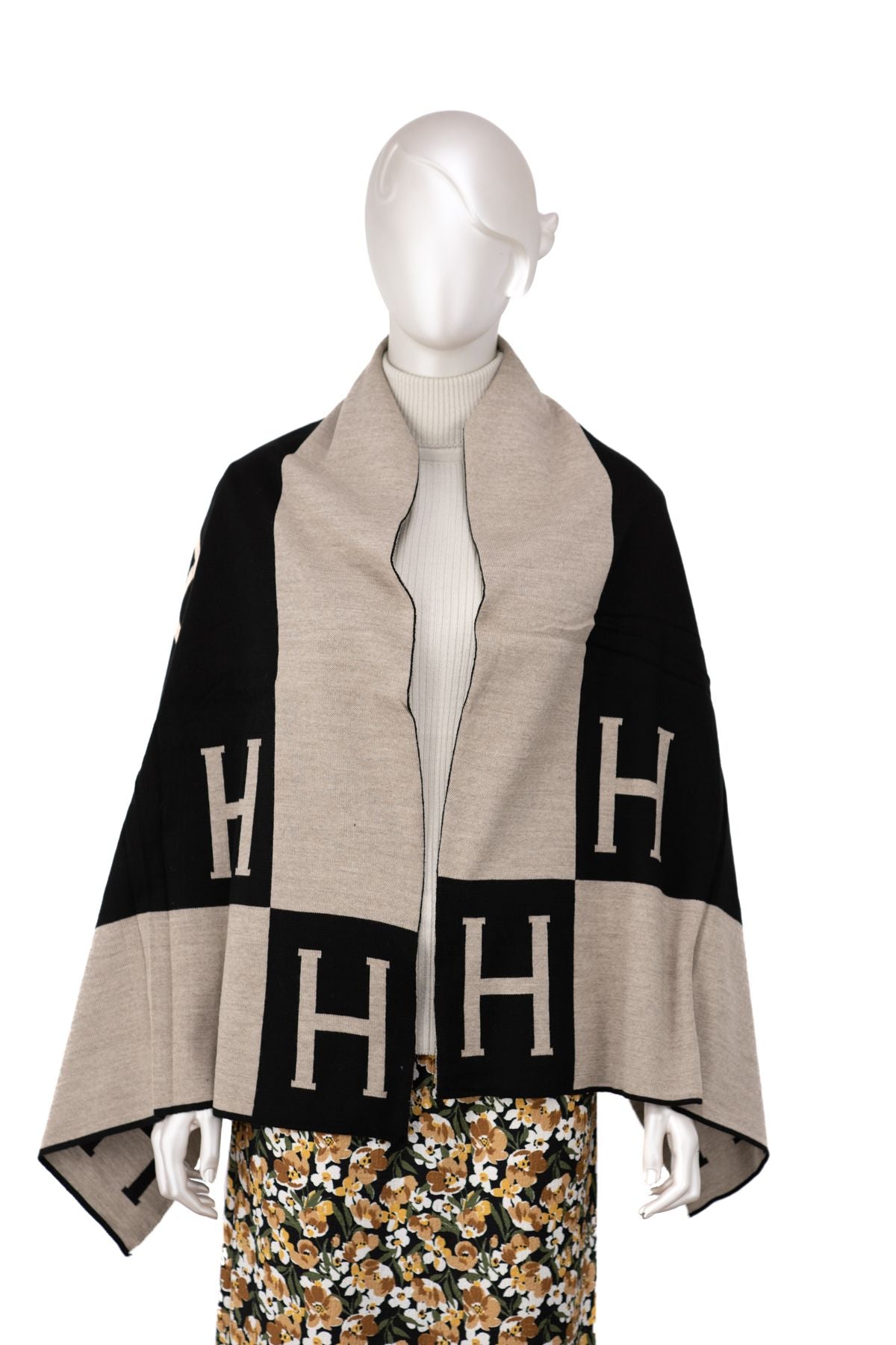 Kadın Kışlık Geniş Tarz Atkı Şal Pamuklu iplikten Örme Şık Sembol Desenli Modern