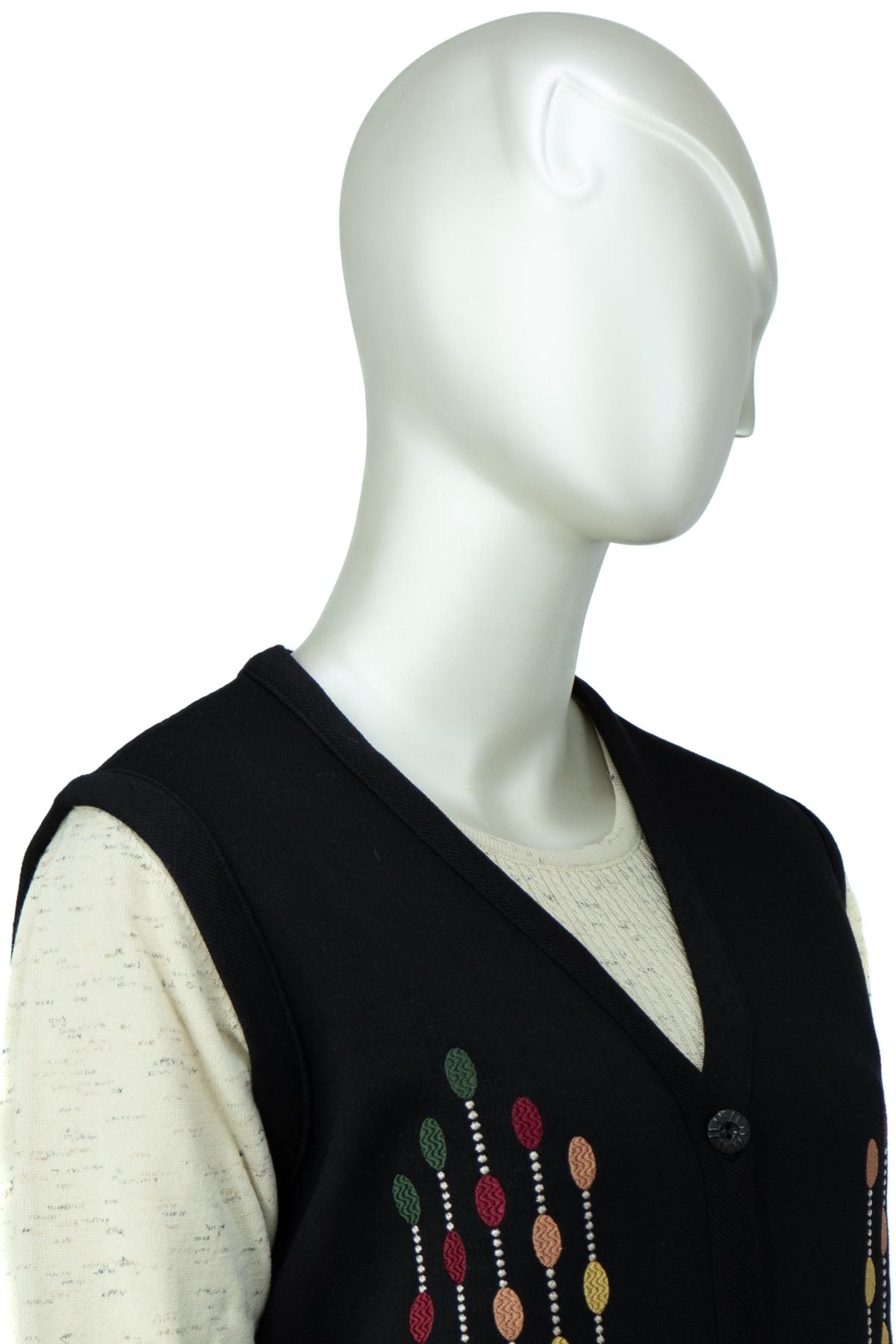 Kadın Çelik Örme Anne Yelek V Yaka Damlam Nakışlı Çift Cepli Düğmeli Rahat Tam Kalıp Likralı