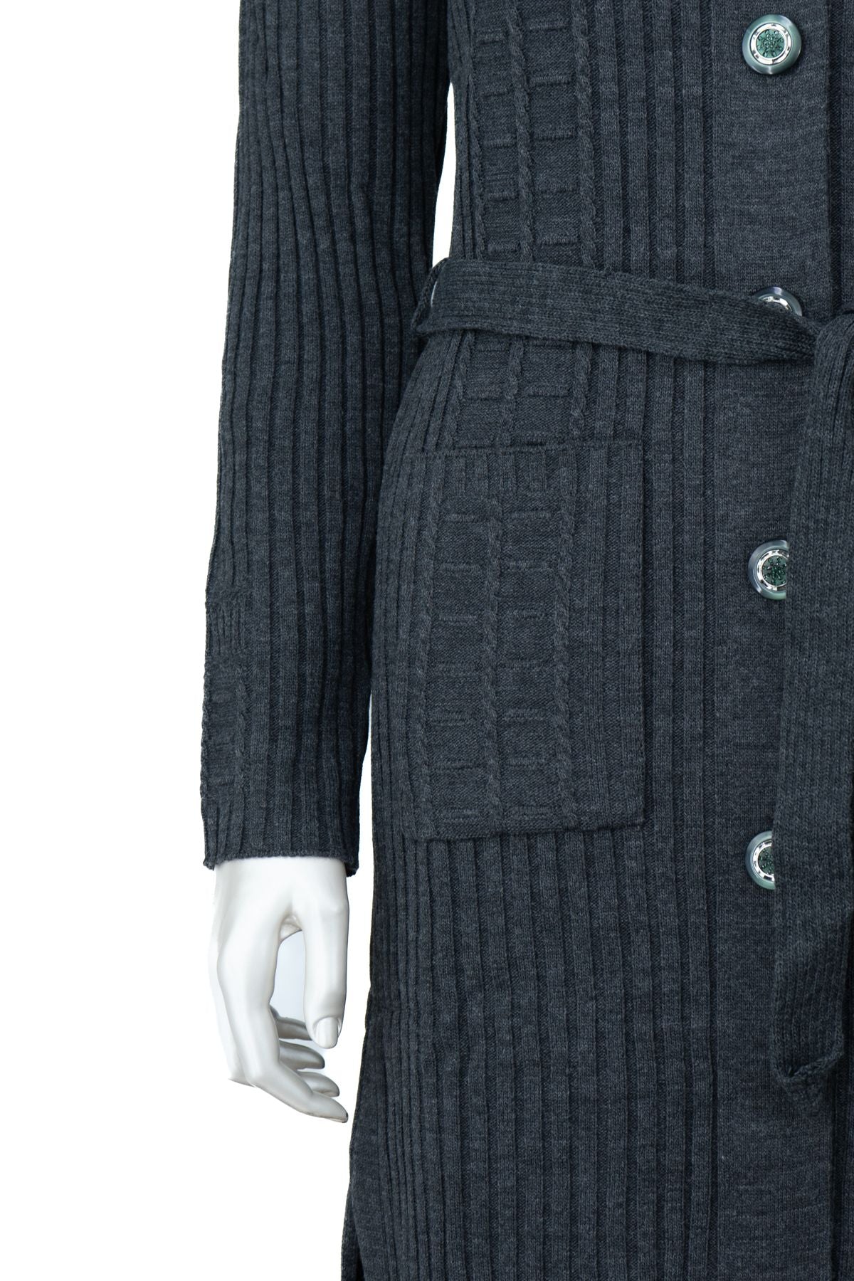 Kadın Kışlık Yünlü Örme Anne Hırka Bebe Yaka Pırlanta Taşı Motifli Çift Cepli Düğmeli