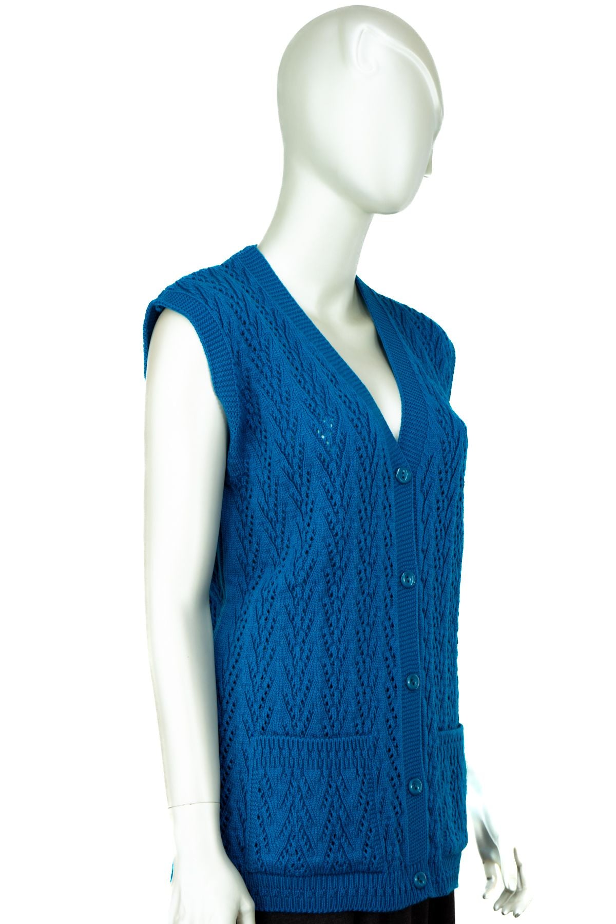 Kadın Kışlık Pamuklu Triko Klasik Örme Anne Yelek Kilim Örgü Model Önden Düğmeli Çift Cepli