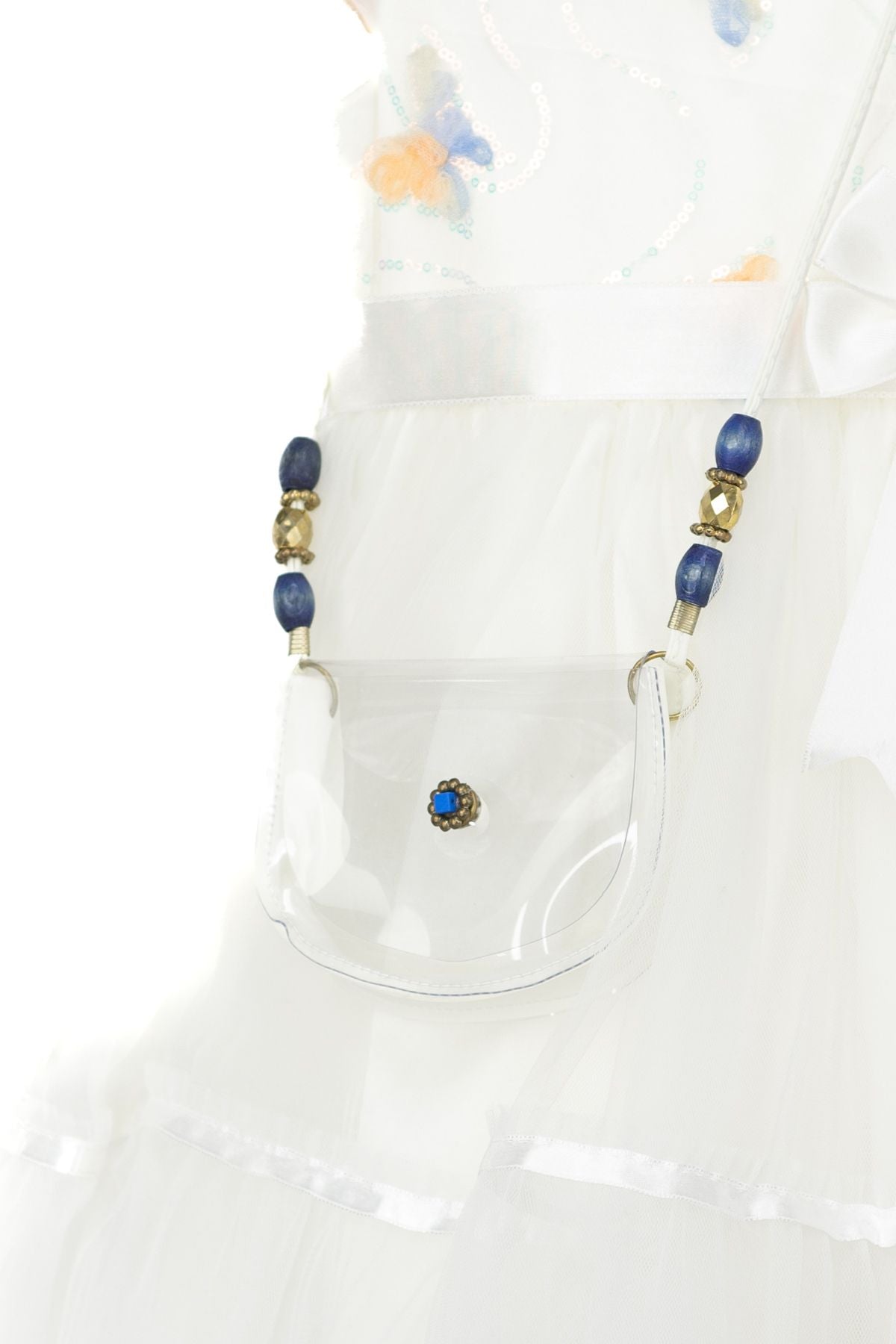 Kız Çocuk Pamuklu Kumaş Kelebek Elbise 5-6-7-8 Yaş Çantalı YuvarlakYaka Astarlı Şifon Etekli