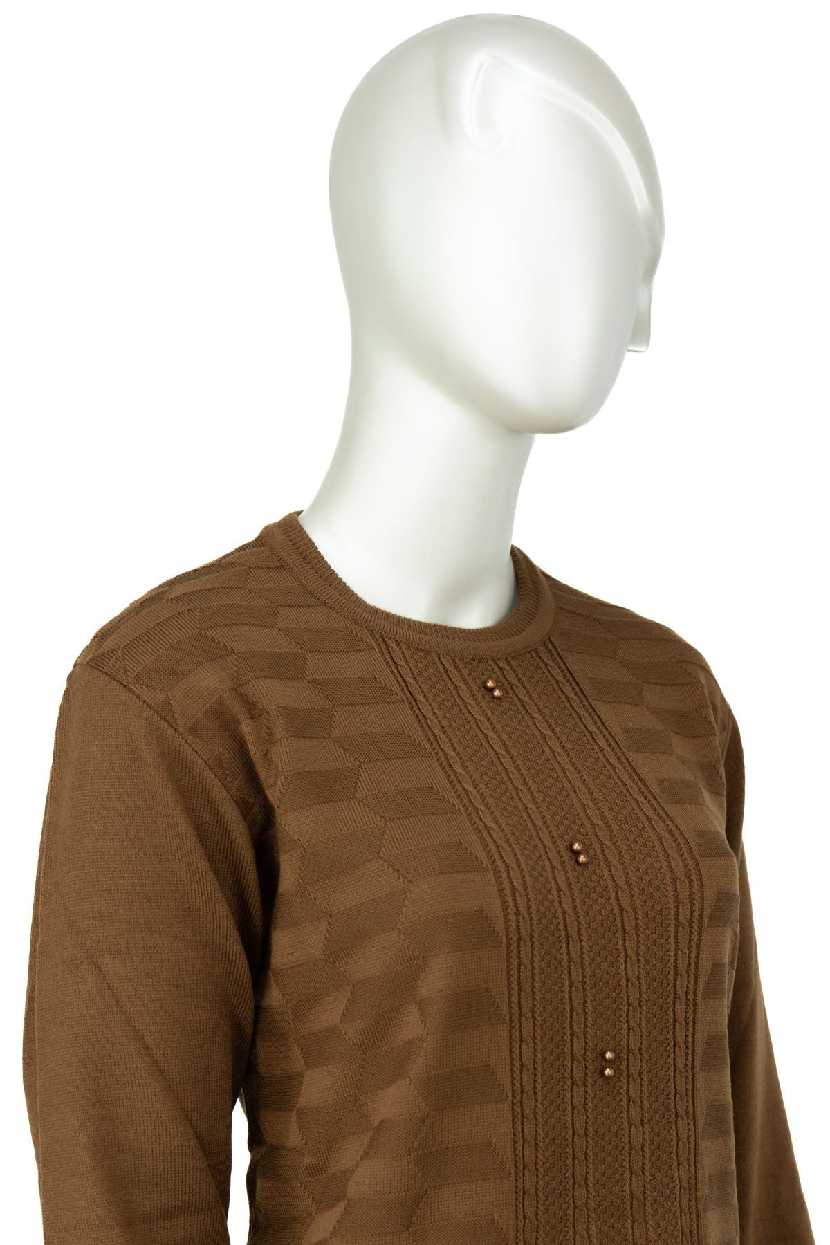 Kadın Kışlık Pamuklu Triko Dokuma Anne Kazak Boncuklu Damlam Motifli Yuvarlak Yakalı