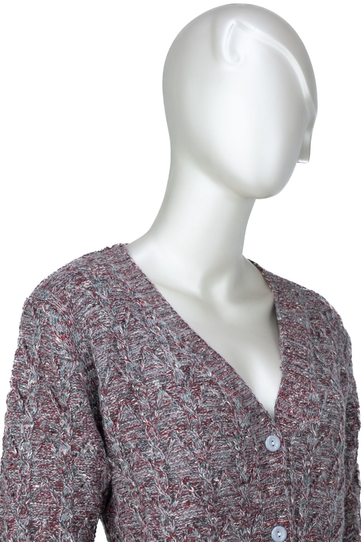 Kadın Kışlık Anne Hırka Pamuklu Triko Begonya Örgü Model Önden Düğmeli Çift Cepli Rahat