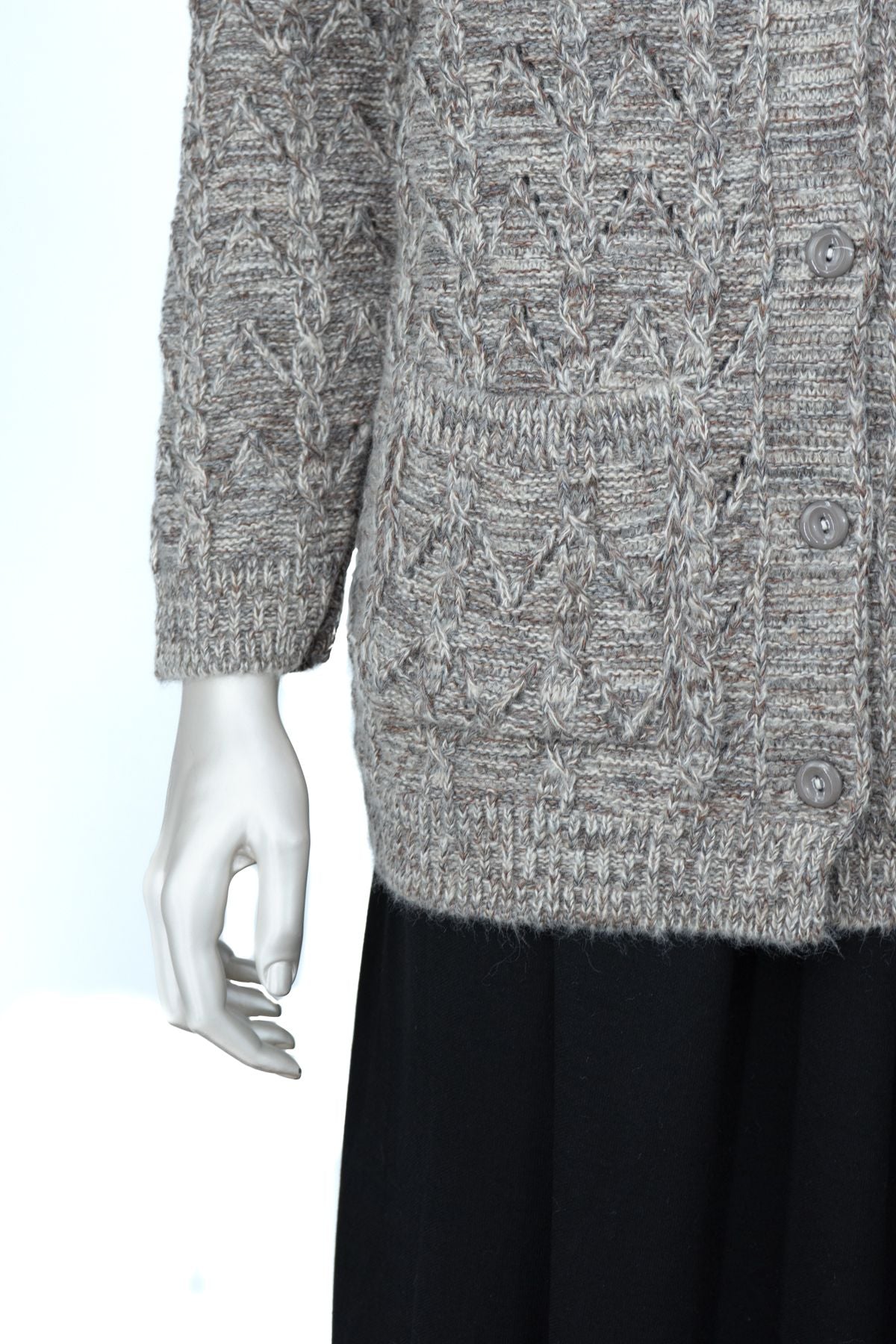 Kadın Kışlık Anne Hırka Pamuklu Triko Begonya Örgü Model Önden Düğmeli Çift Cepli Rahat