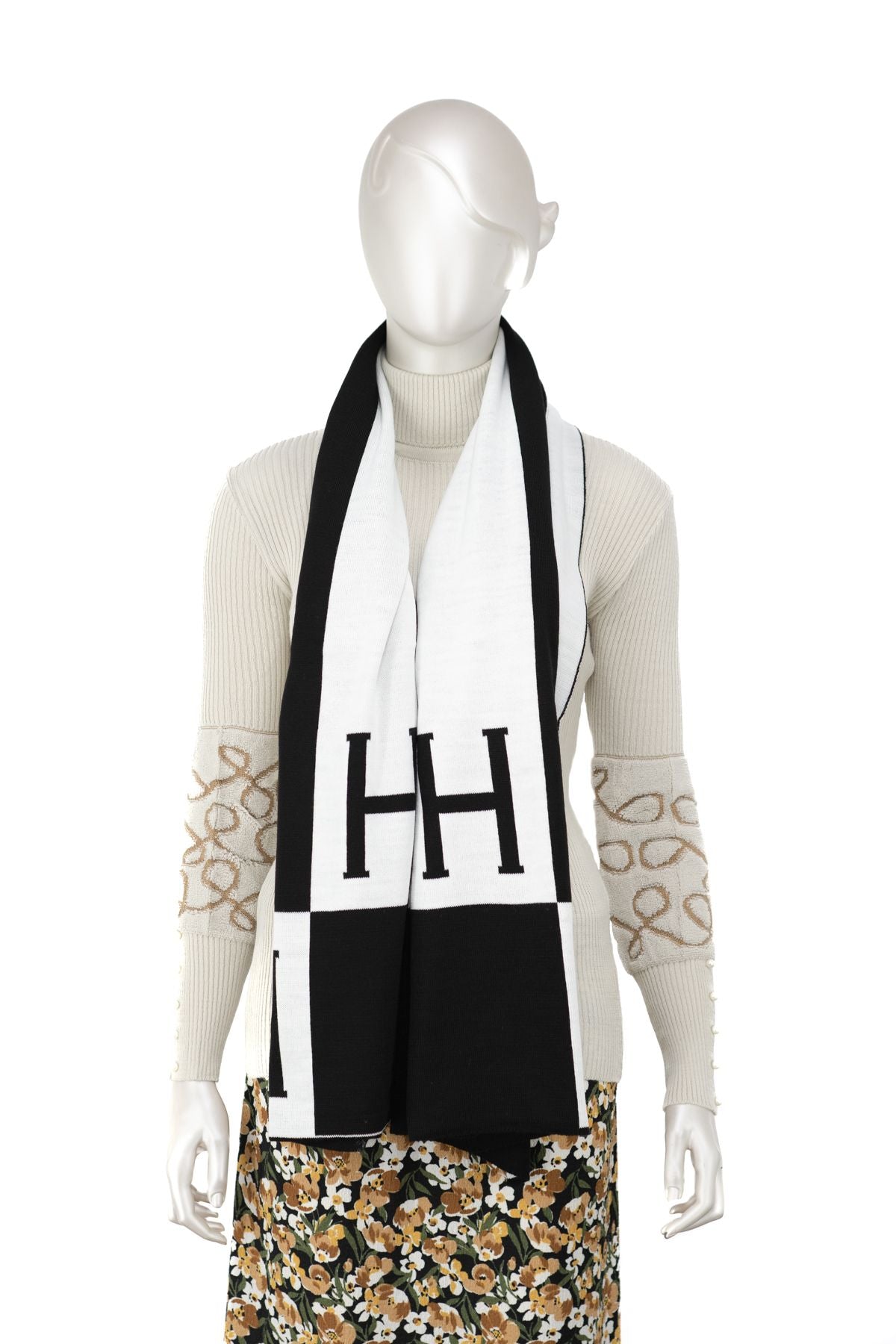 Kadın Kışlık Geniş Tarz Atkı Şal Pamuklu iplikten Örme Şık Sembol Desenli Modern