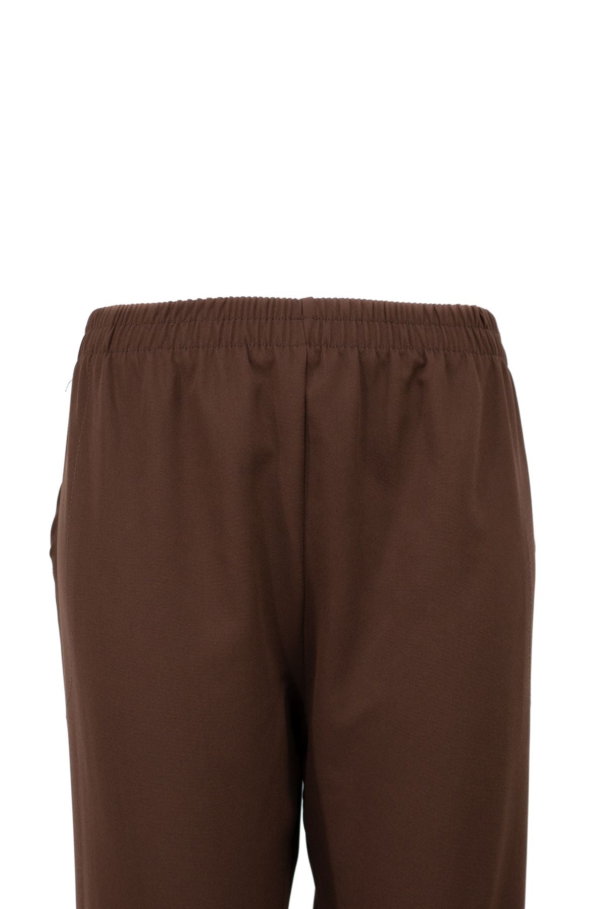 Kadın Beli Lastikli Pantolon Cepli Havuç Paça Krep Hürrem Kumaş Rahat Kesim Tam Kalıp