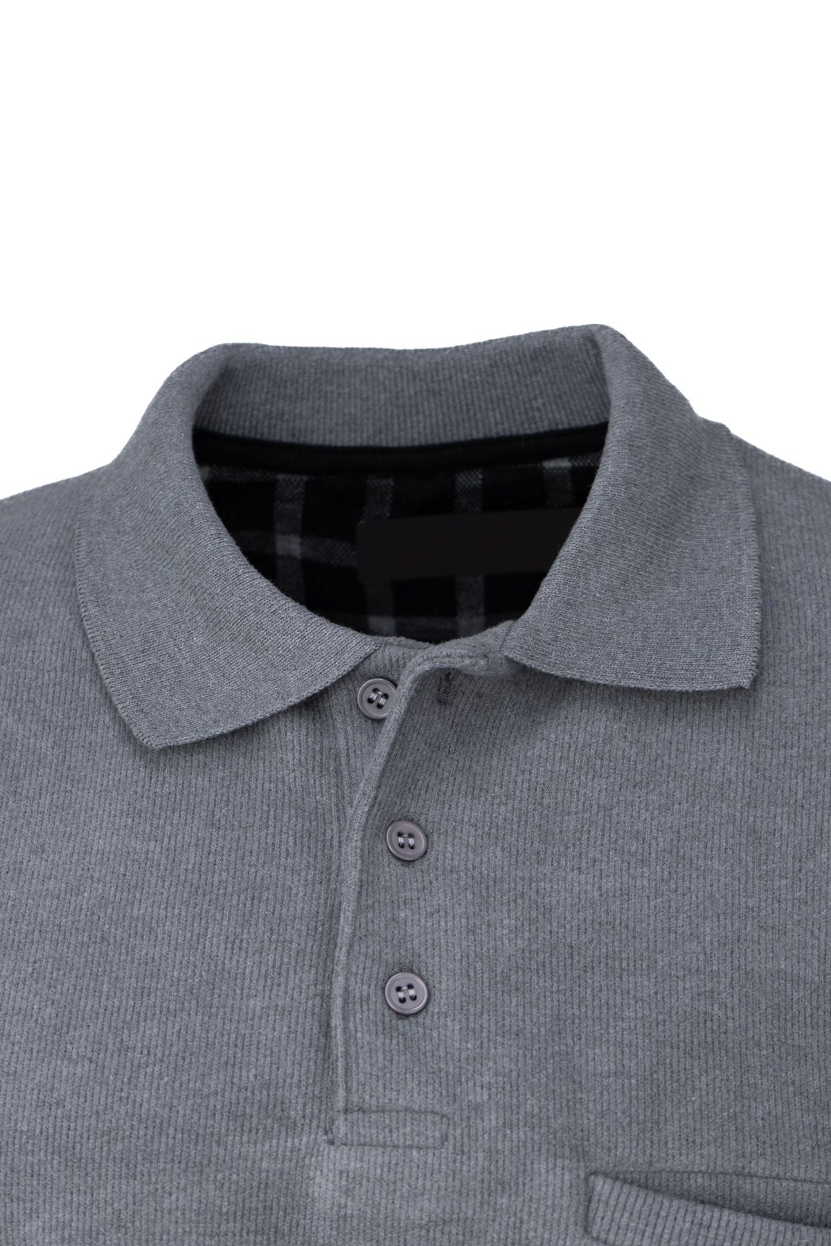 Erkek Kışlık Polo Yaka Kazak Pamuklu Örme Şardonlu Selanik Düğmeli Cepli Rahat Tam Kalıp