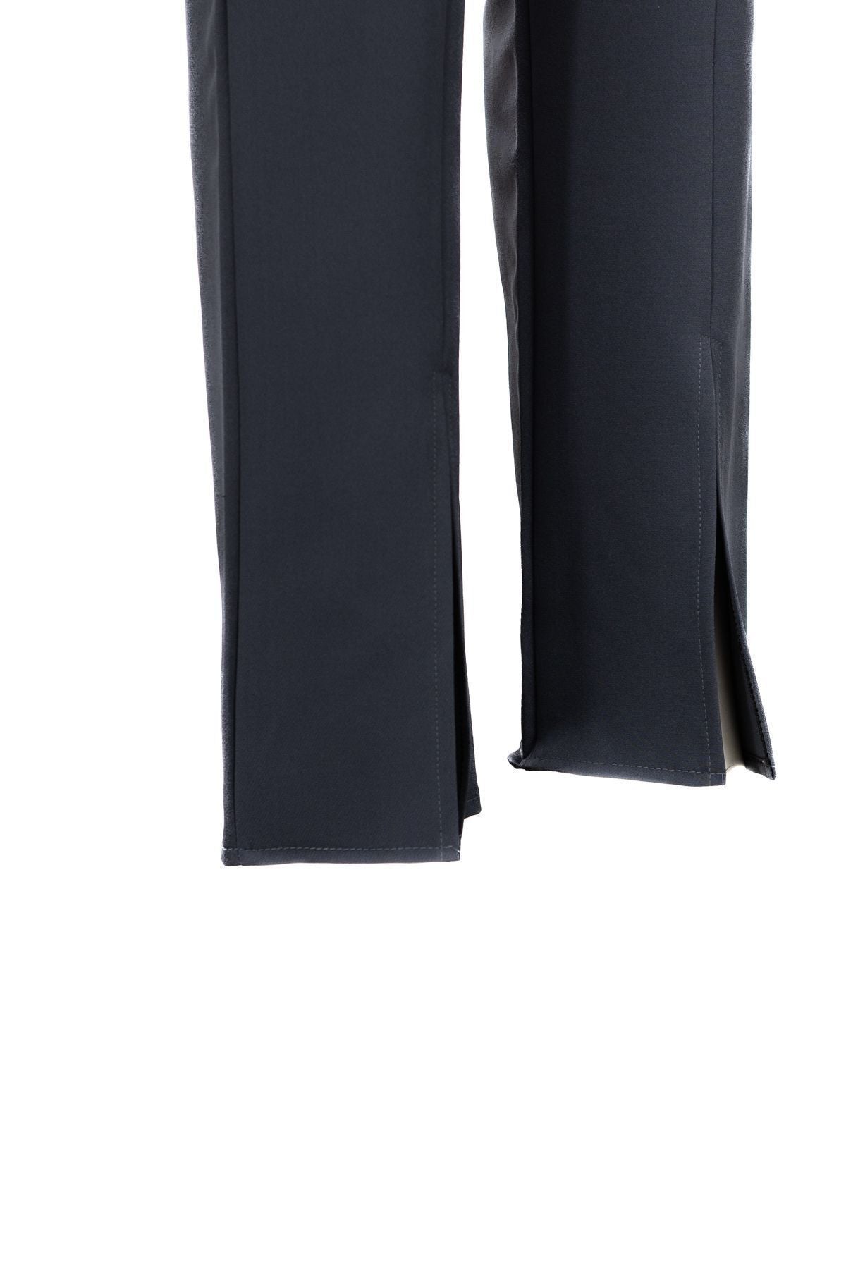 Kadın Yüksek Bel Lastikli Palazzo Pantolon Çimalı Cepli Krep Kumaş Yırtmaçlı Tam Kalıp