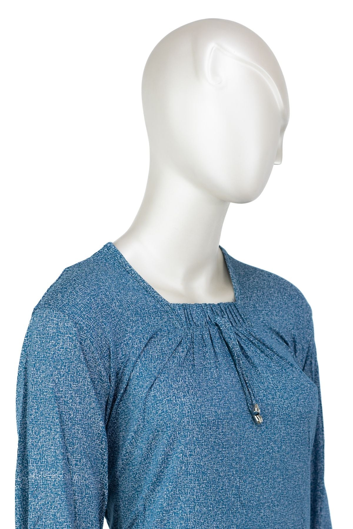 Kadın Turlu Viskon Penye Kumaş Anne Bluz Şık Kum Desenli Likralı Kare Yaka Uzun Kol TamKalıp