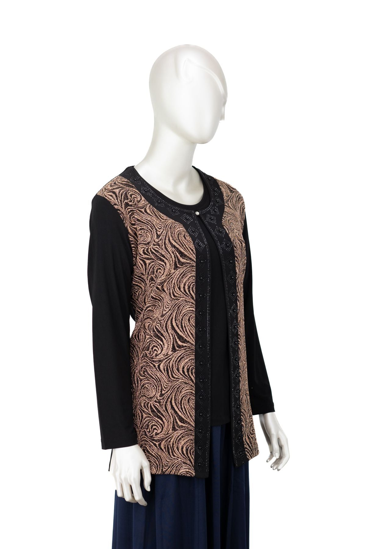 Kadın Likralı Sandy Buzi Kumaş 2 Li Anne Takım Önü Boncuklu ve Simli Rahat Kesim Tam Kalıp