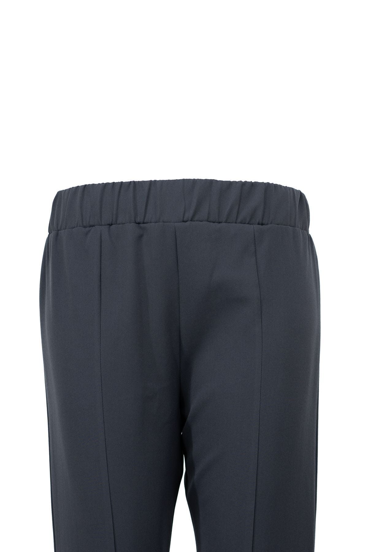 Kadın Yüksek Bel Lastikli Palazzo Pantolon Çimalı Cepli Krep Kumaş Yırtmaçlı Tam Kalıp