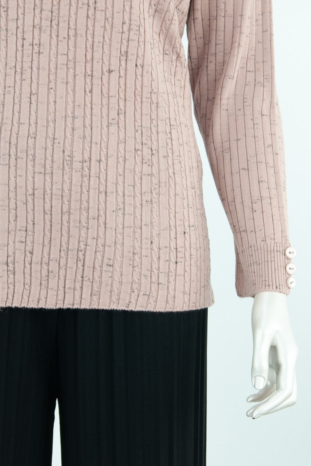 Kadın Kışlık Simetri V Yaka Desenli Uzun Kol Likralı Dokuma Triko Ince Anne Kazak