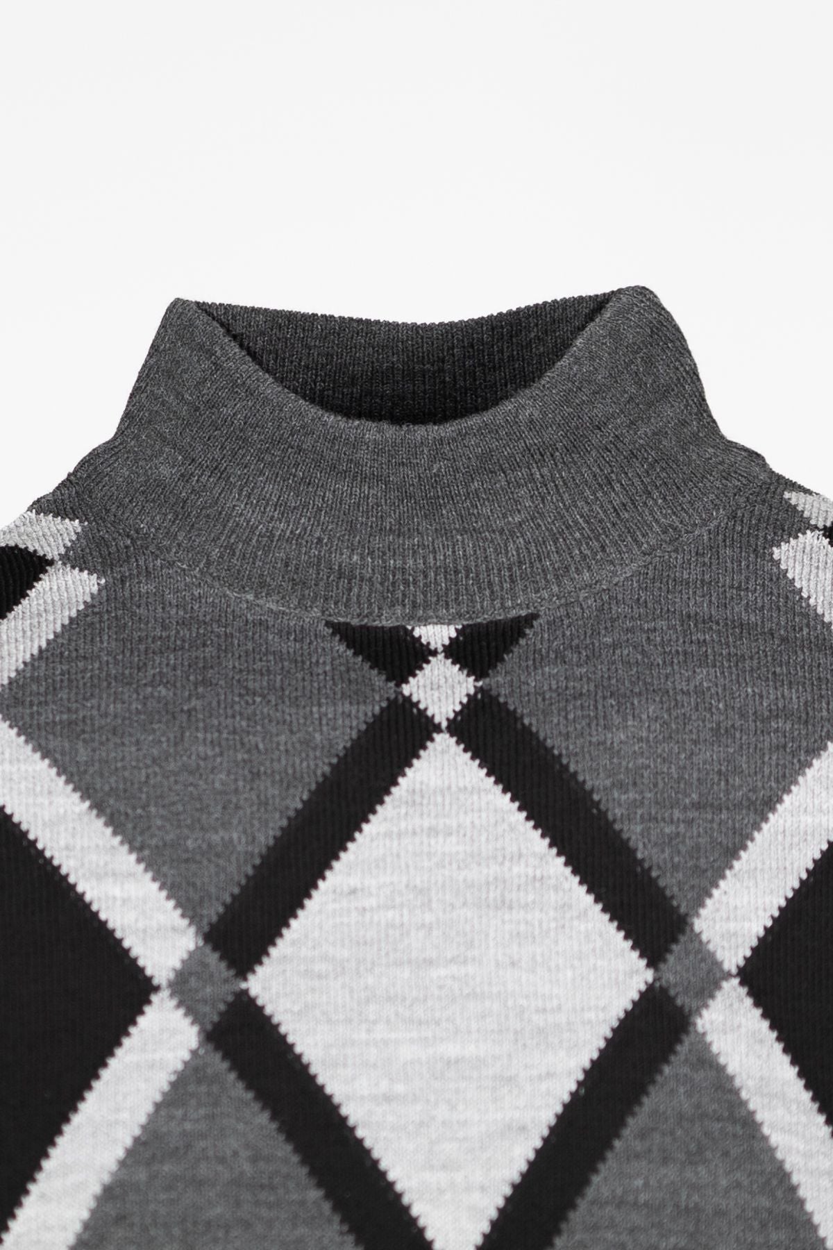 Erkek Kışlık Doğal Yünlü Örme Yarım Balıkçı Yaka Kazak Baklava Desenli Klasik Model