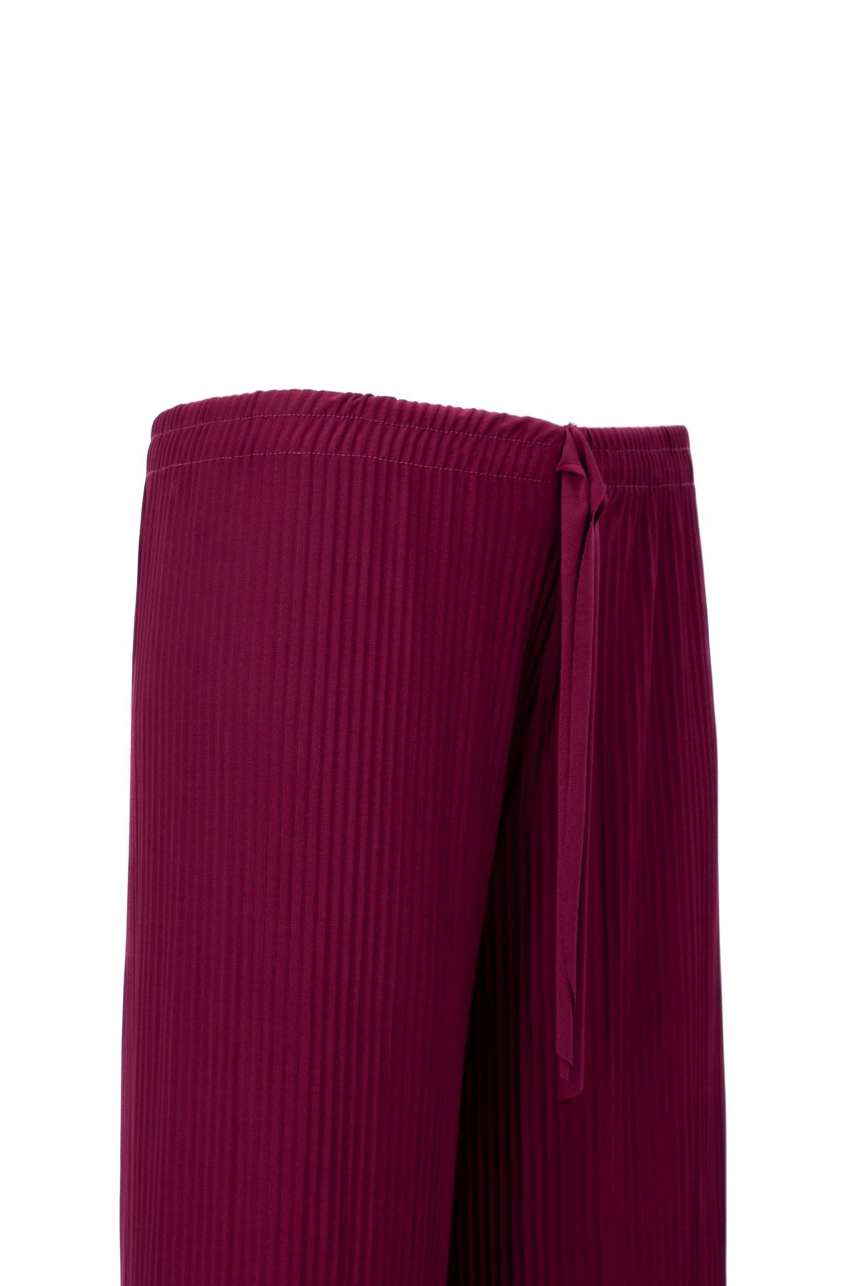 Kadın Likralı Viskon Sandy Kumaş Pantolon Magnolya Beli Lastikli Piliseli Kumaş Detaylı