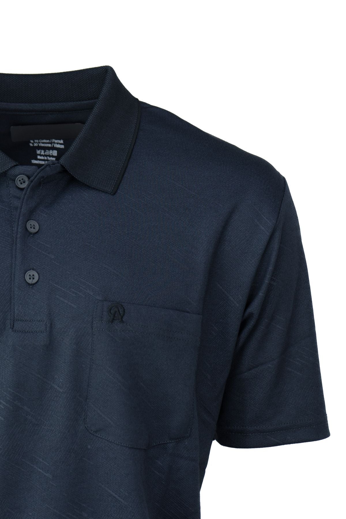 Erkek Pamuklu Merserize Kumaş T-Shirt Düğmeli Polo Yaka Cepli Kısa Kol Şık Desenli Tam Kalıp