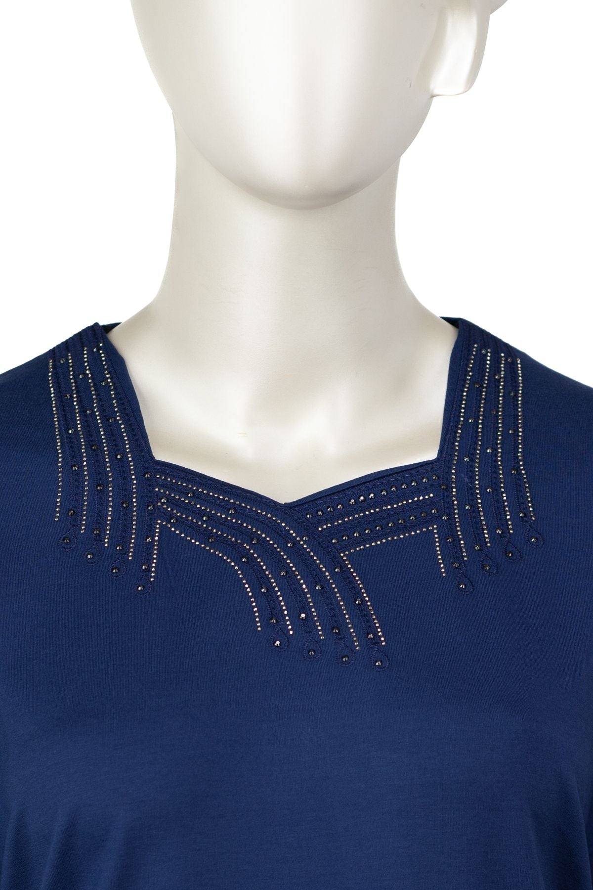 Kadın Turlu Viskon Penye Kumaş Anne Bluz Şık Taşlı ve Nakışlı Likralı Kare Yaka Tam Kalıp