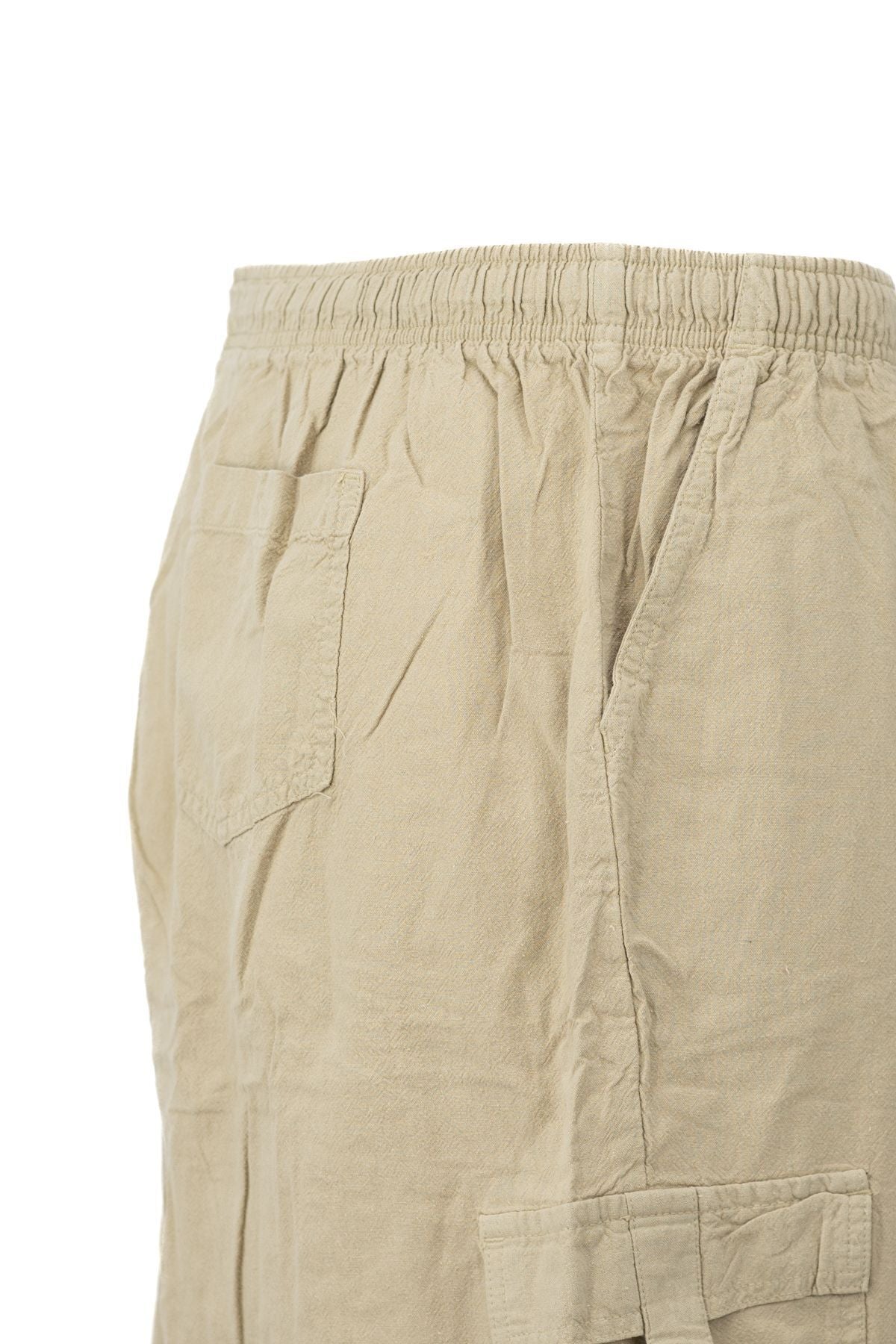 Erkek %100 Saf Pamuk Kumaş Bermuda Şort Düz Paça Kargo Cepli Bağcıklı Jumbo Battal