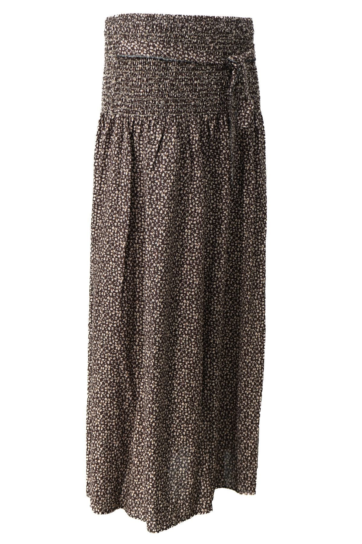 Kadın Etek Dokuma Viskon Kumaş Beli Lastikli Sümbül Çiçeği Desenli Rahat Kesim Tam Kalıp