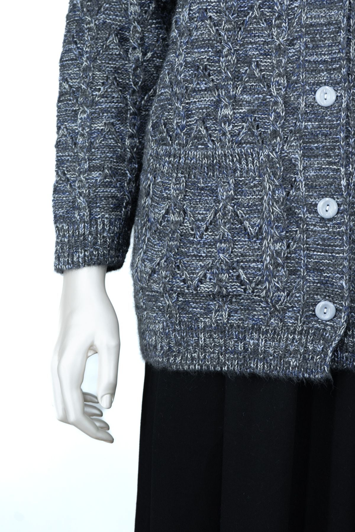 Kadın Kışlık Anne Hırka Pamuklu Triko Begonya Örgü Model Önden Düğmeli Çift Cepli Rahat