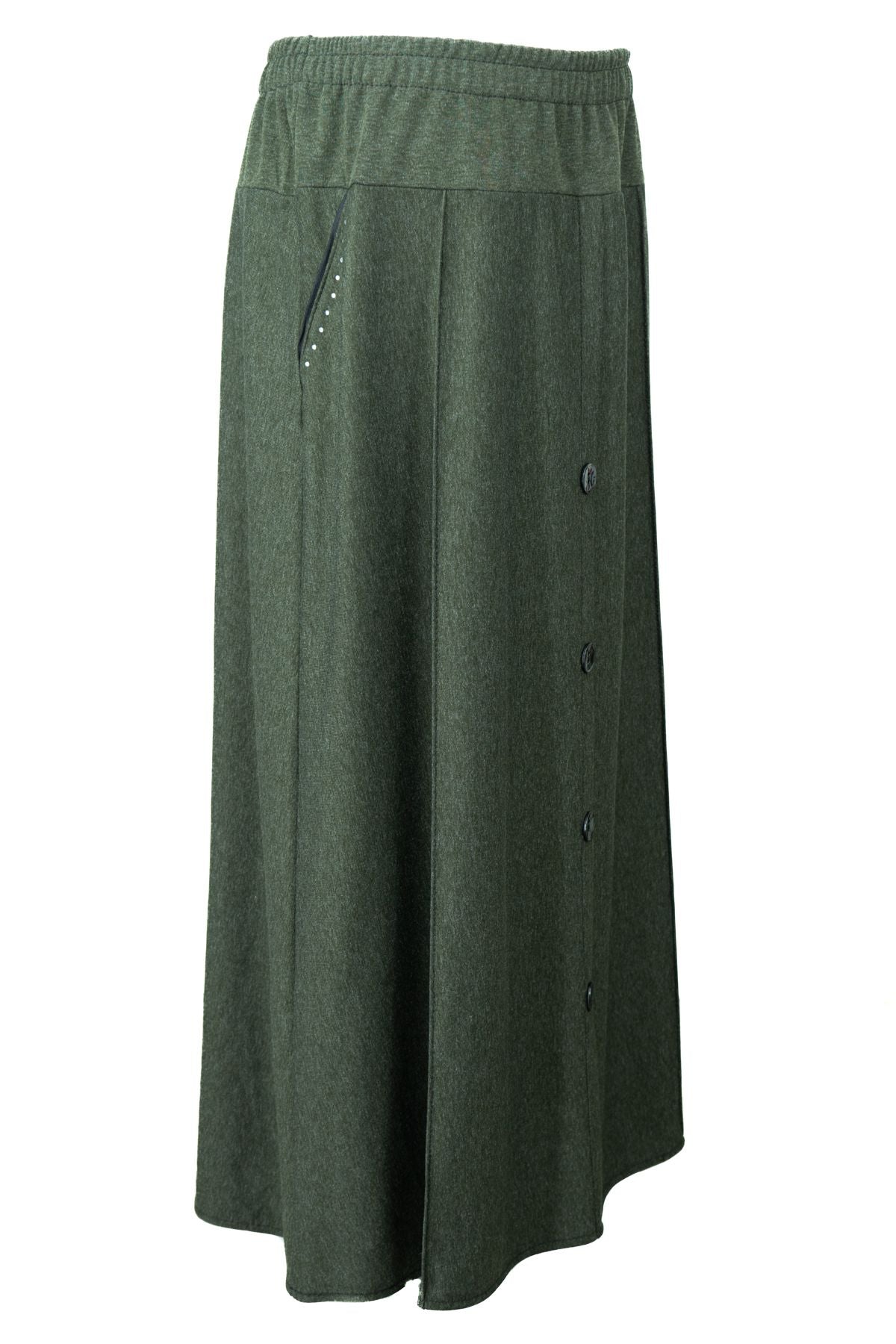 Kadın Kışlık Anne Etek Ecrin Kumaş Doğal Taşlı Düğme Modelli Beli Lastikli Rahat Kesim