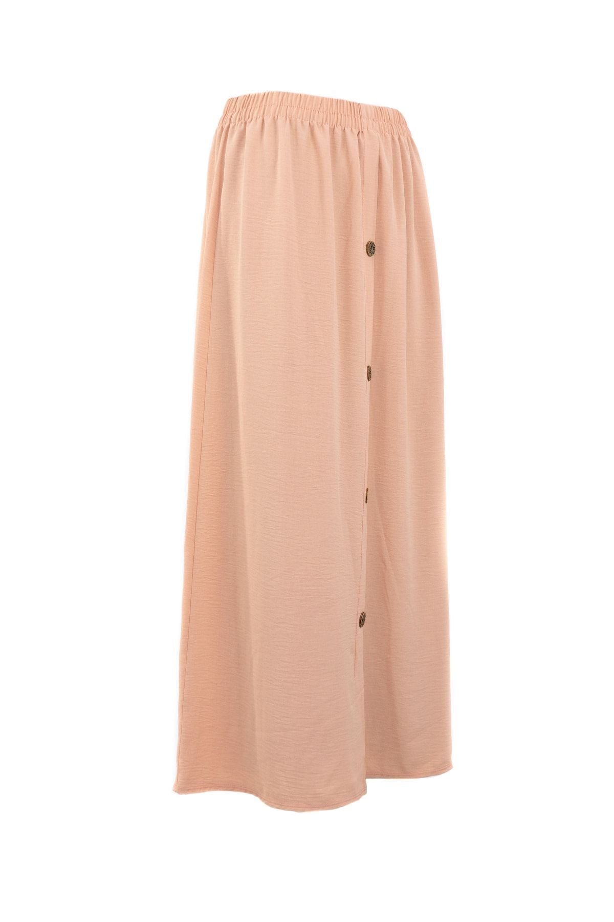 Kadın Düğme Modelli Beli Lastikli Rahat Kesim Likrasız Aerobin Kumaş Anne Etek