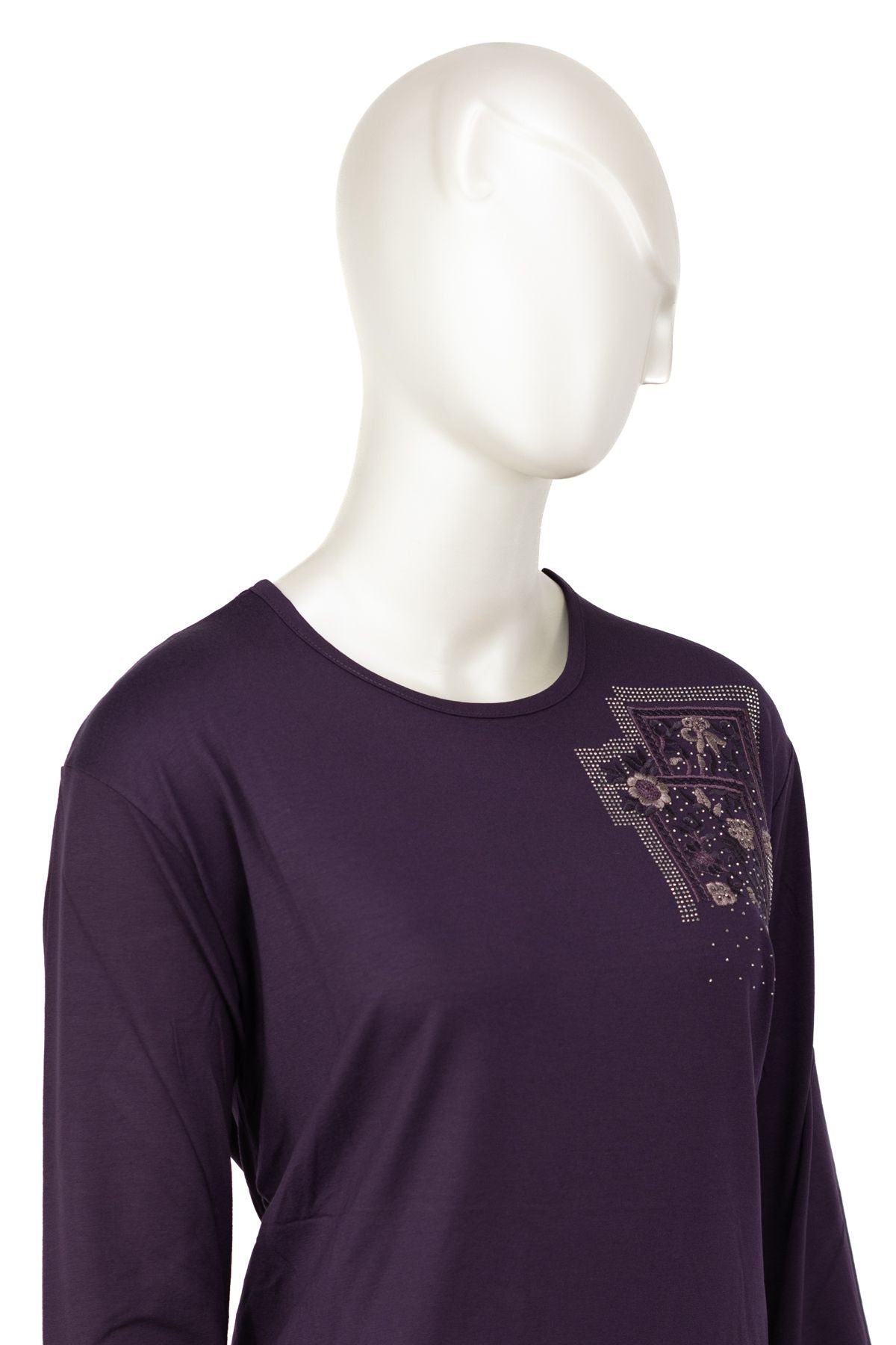 Kadın Turlu Viskon Penye Kumaş Anne Bluz inci Çiçek Taşlı ve Nakışlı Likralı Tam Kalıp