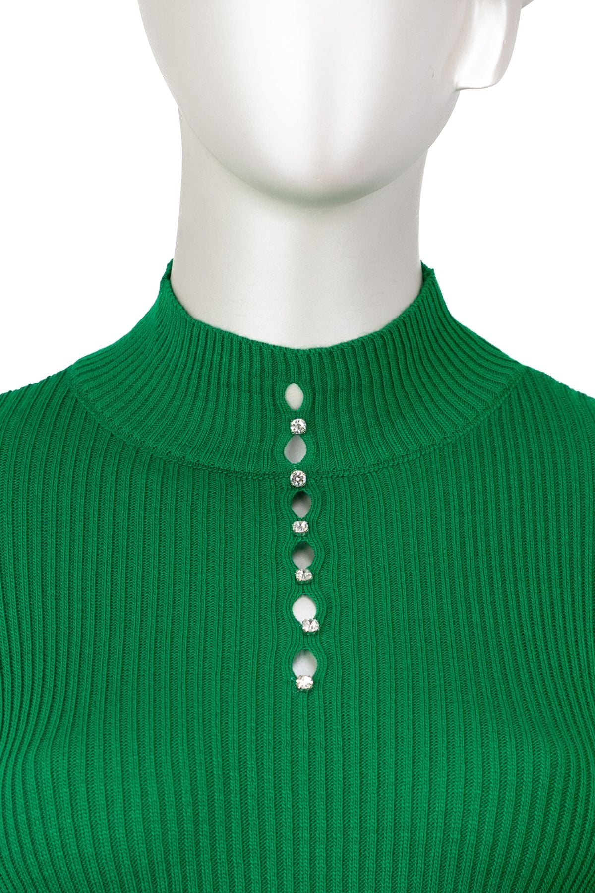 Kadın Kışlık Göğüste Şık Taşlı Yarım Yaka Bedene Oturan Likralı Örme Triko Badi Kazak