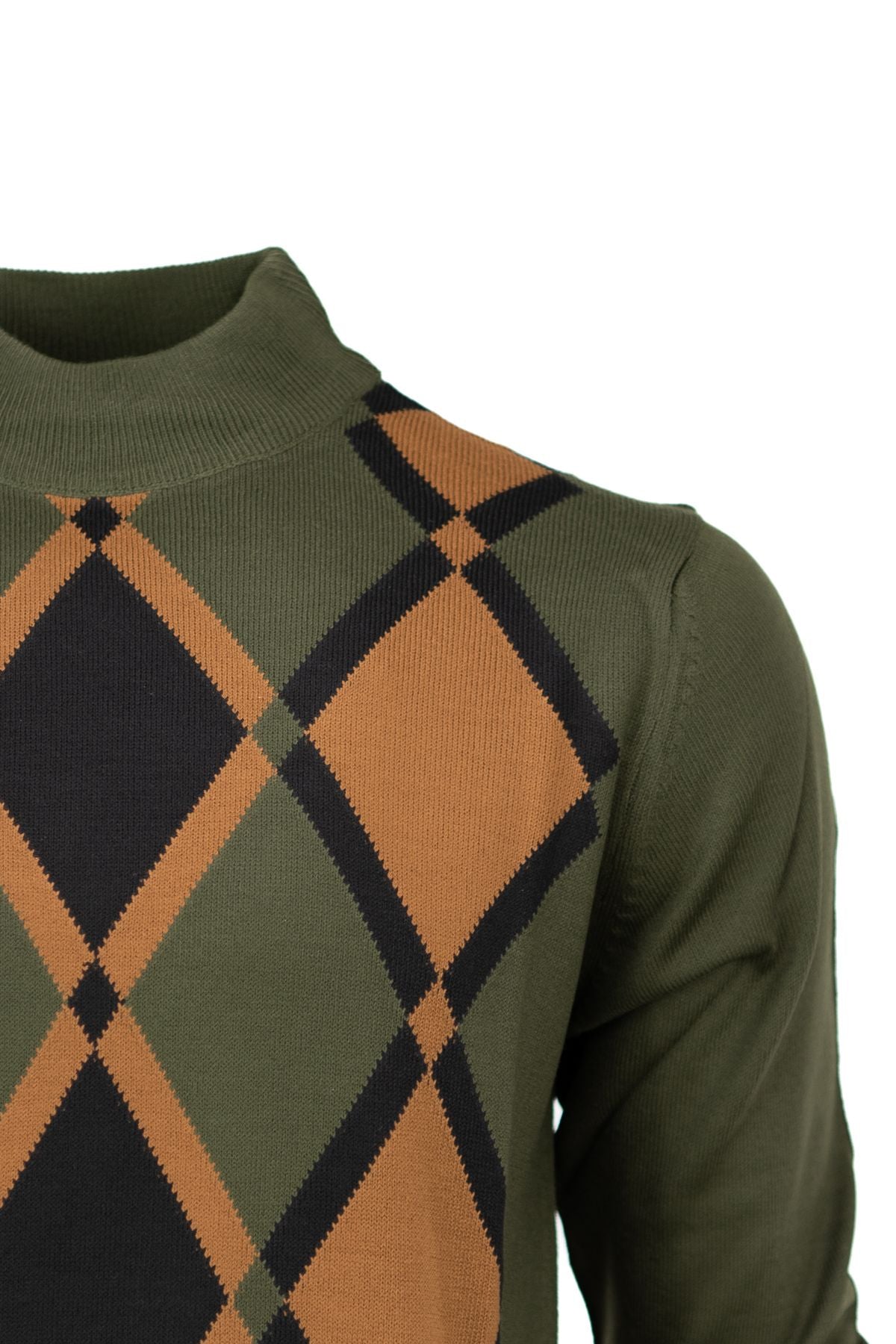 Erkek Kışlık Doğal Yünlü Örme Yarım Balıkçı Yaka Kazak Baklava Desenli Klasik Model