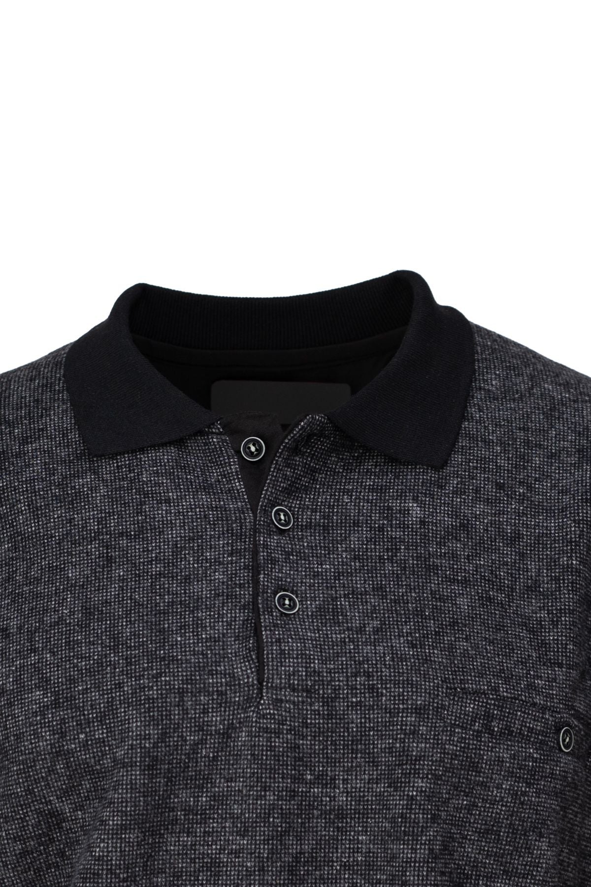 Erkek Kışlık Doğal Pamuklu Örme Polo Yaka Şardonlu Kazak Cepli Tam Kalıp Klasik Model